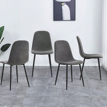 Set Of 4 Modern Mid-Century Upholstered Dining Chairs With Soft Linen Fabric And Black Metal Legs