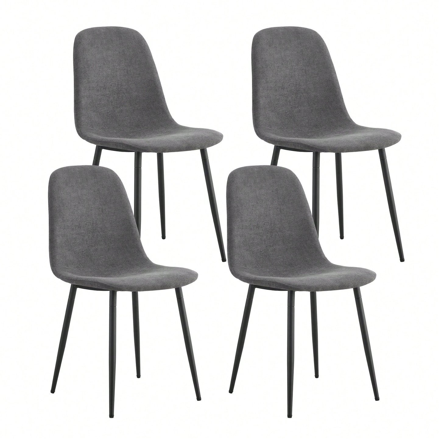 Set Of 4 Modern Mid-Century Upholstered Dining Chairs With Soft Linen Fabric And Black Metal Legs