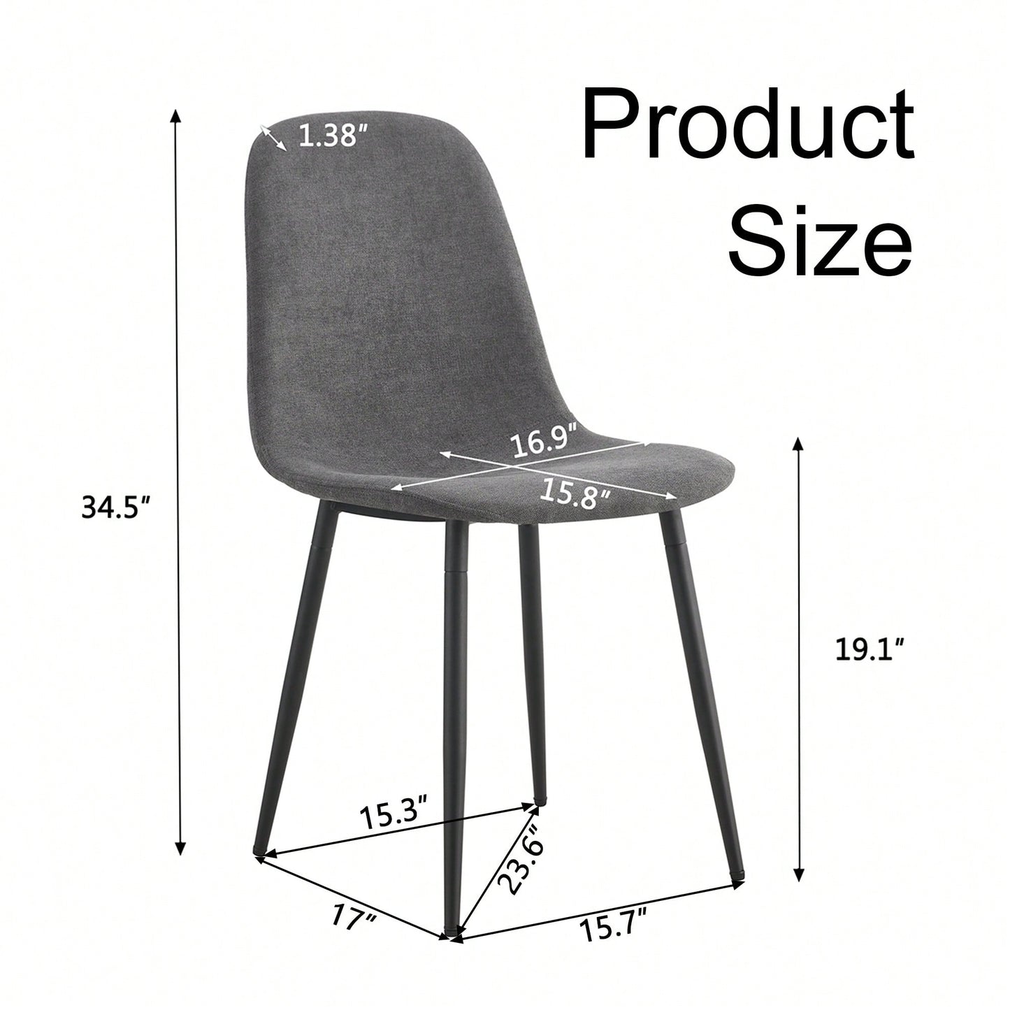 Set Of 4 Modern Mid-Century Upholstered Dining Chairs With Soft Linen Fabric And Black Metal Legs