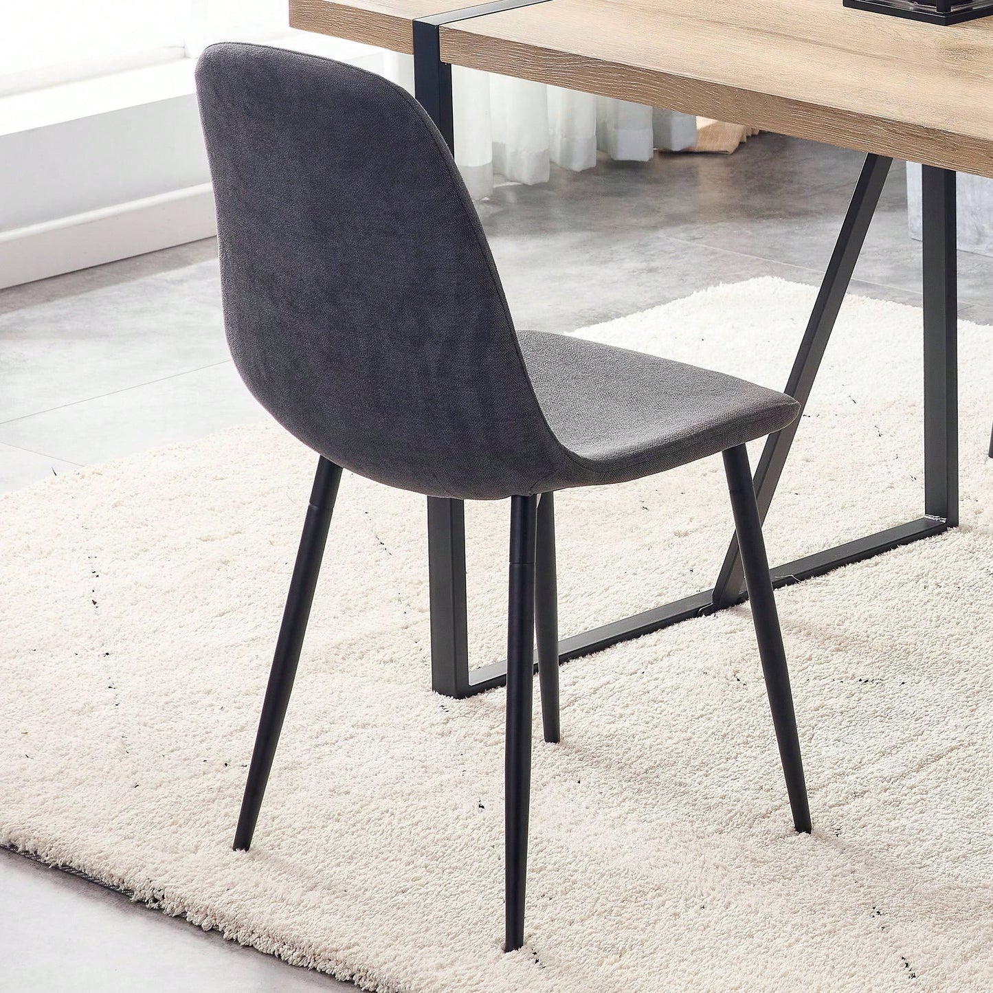 Set Of 4 Modern Mid-Century Upholstered Dining Chairs With Soft Linen Fabric And Black Metal Legs