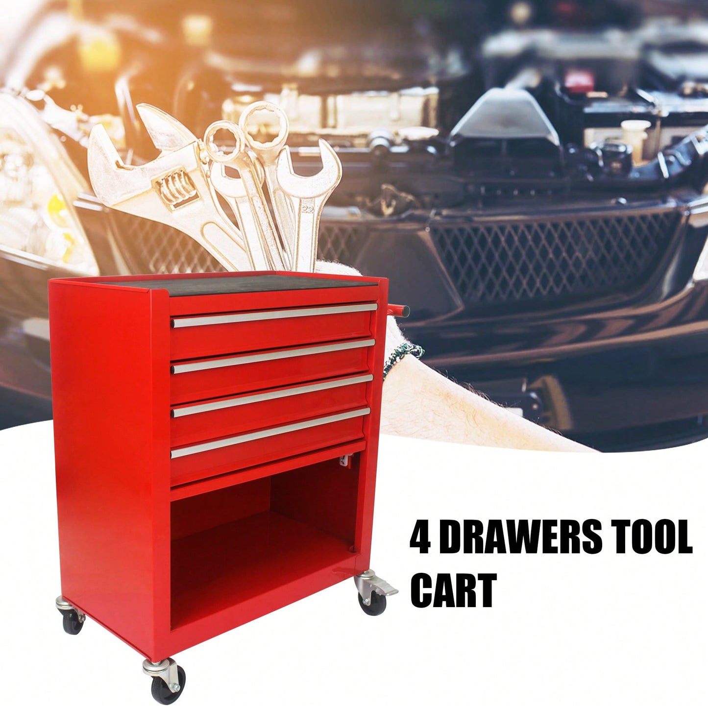 Multifunctional Tool Cart With 4 Drawers And Wheels In Blue For Easy Storage And Mobility