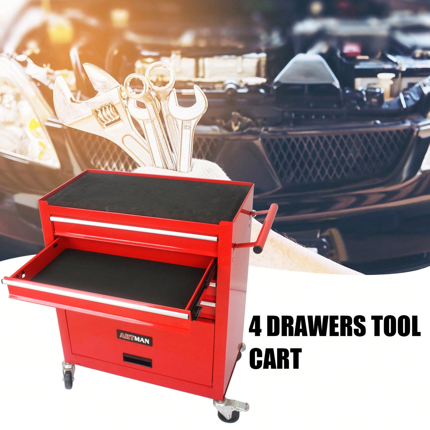 Multifunctional Tool Cart With 4 Drawers And Wheels In Blue For Easy Storage And Mobility