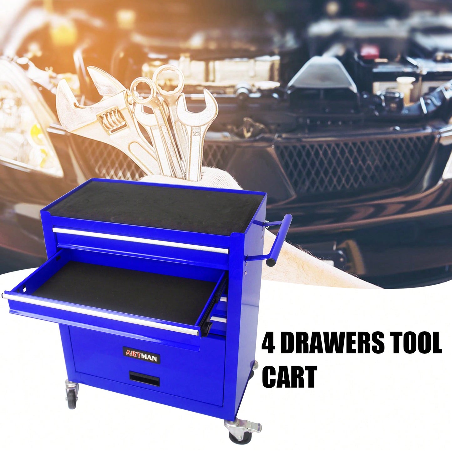 Multifunctional Tool Cart With 4 Drawers And Wheels In Blue For Easy Storage And Mobility
