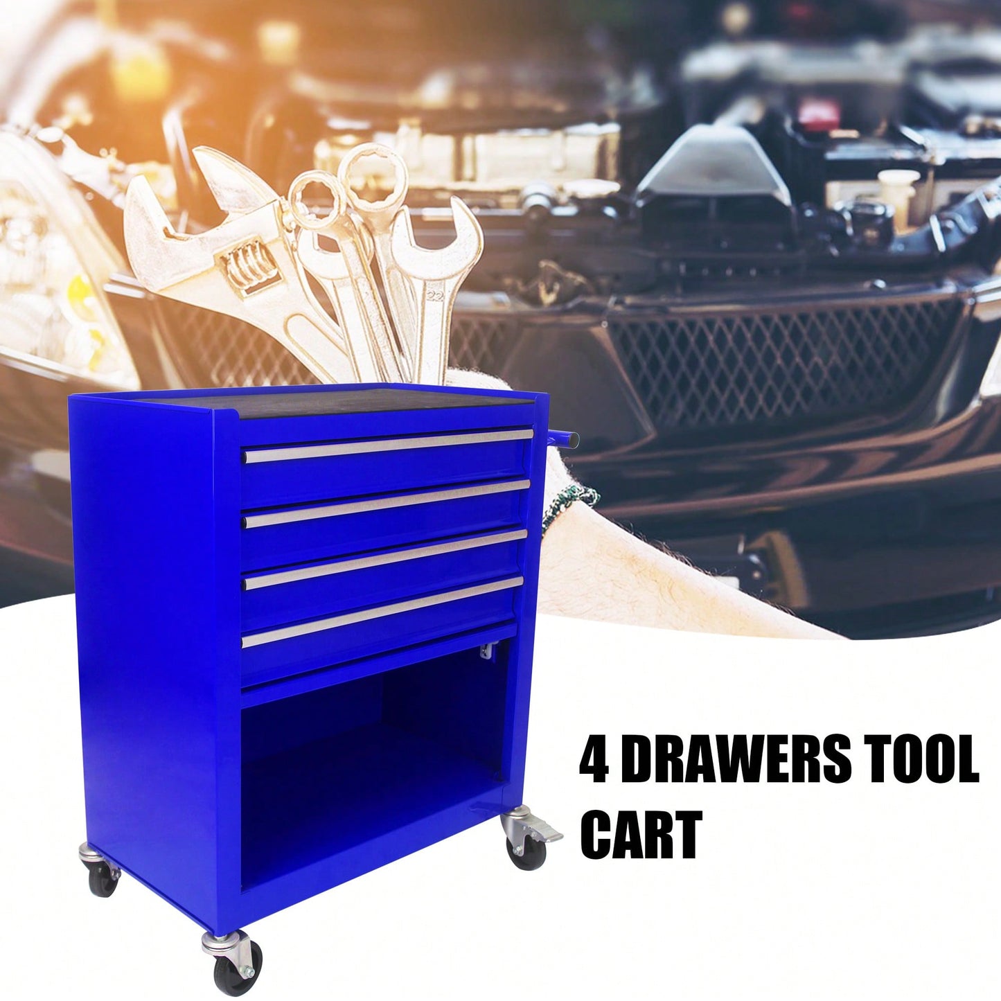 Multifunctional Tool Cart With 4 Drawers And Wheels In Blue For Easy Storage And Mobility