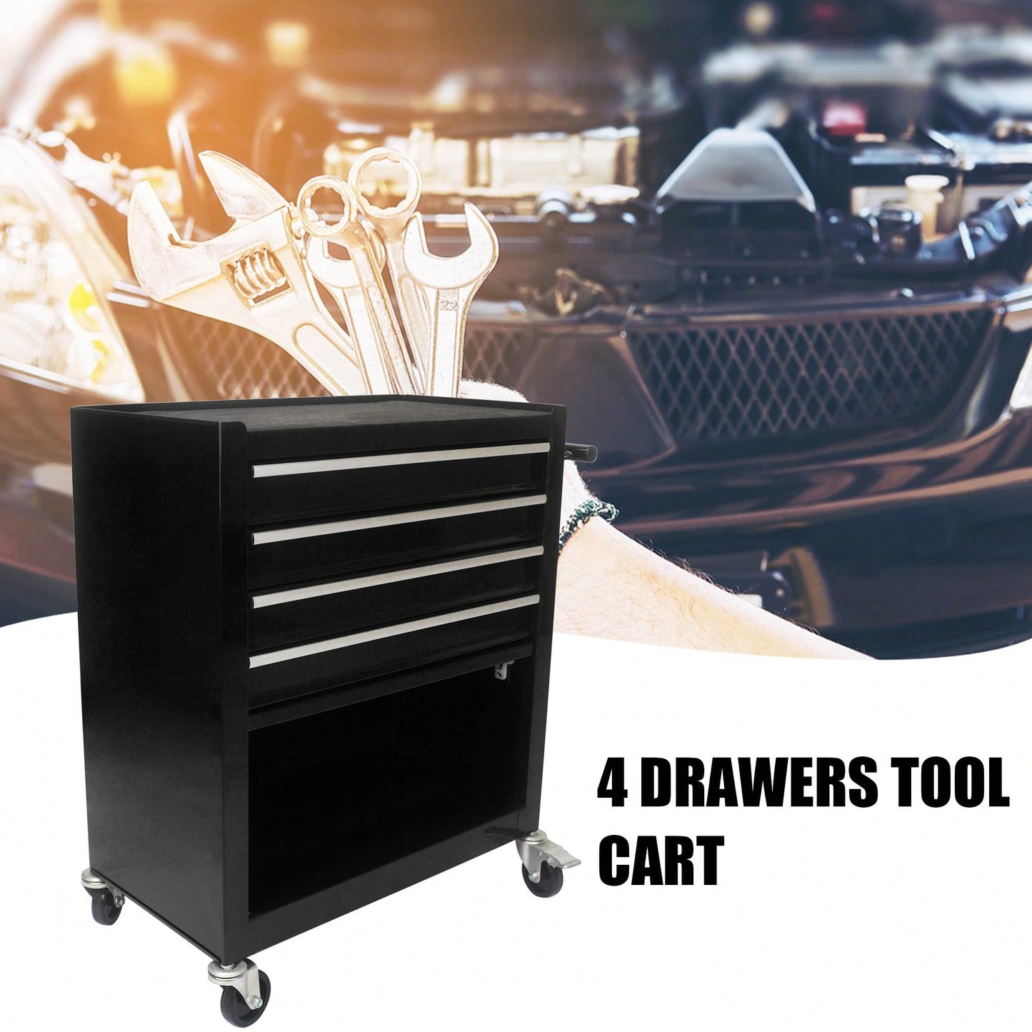 Multifunctional Tool Cart With 4 Drawers And Wheels In Blue For Easy Storage And Mobility