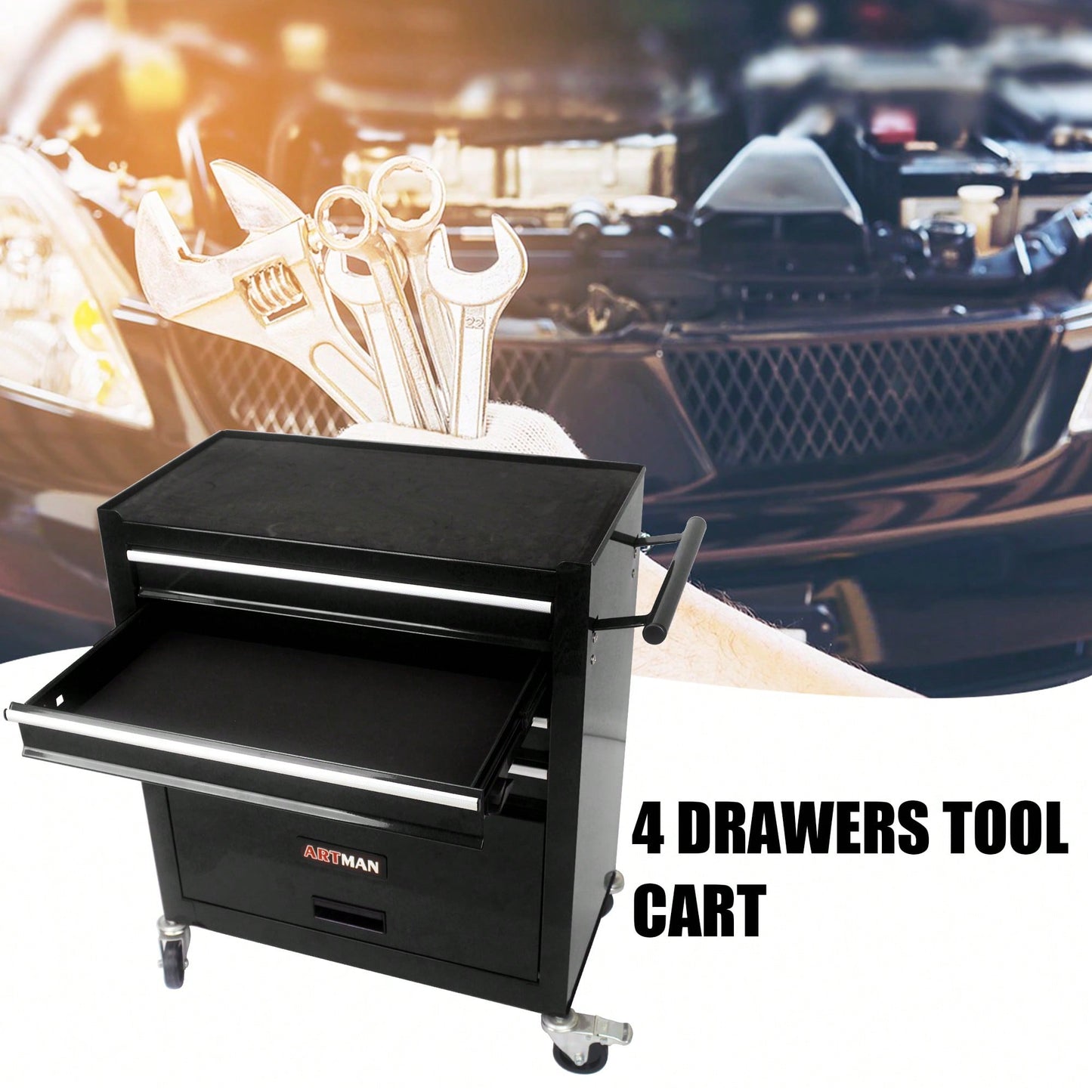Multifunctional Tool Cart With 4 Drawers And Wheels In Blue For Easy Storage And Mobility