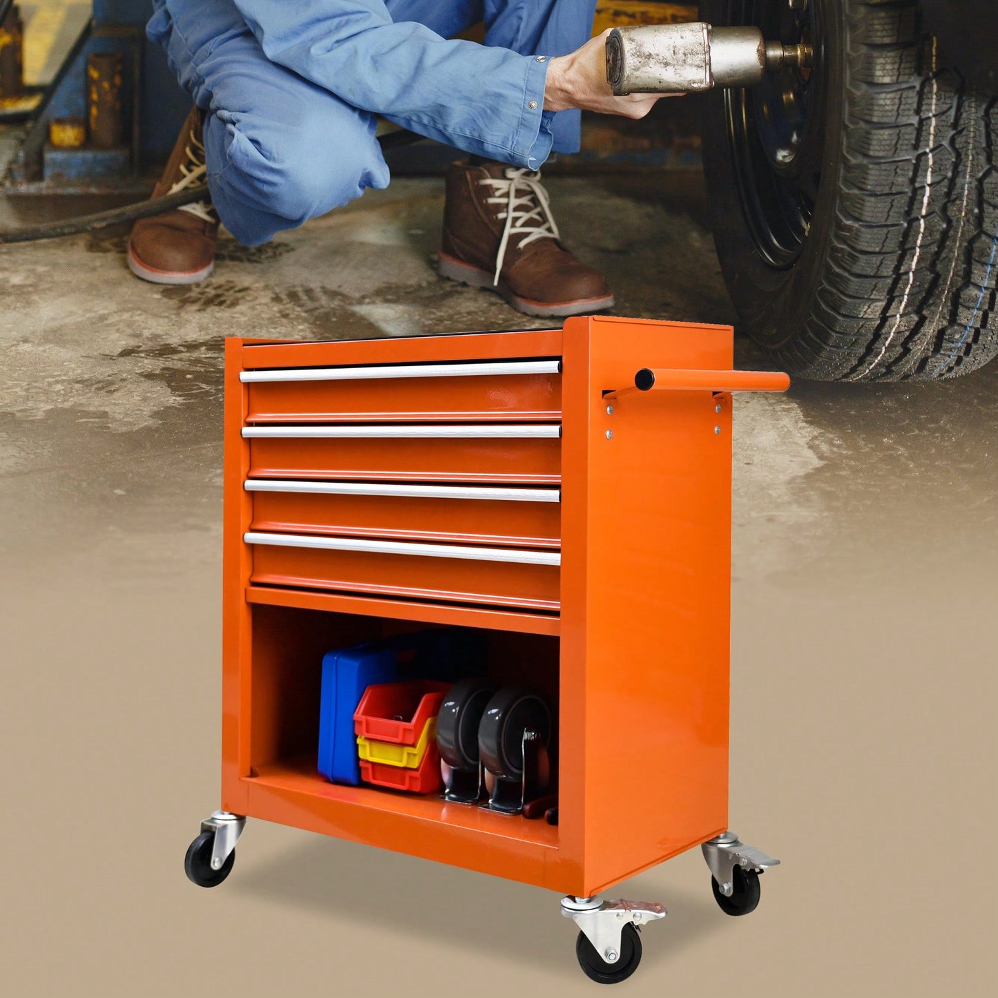 Multifunctional Tool Cart With 4 Drawers And Wheels In Blue For Easy Storage And Mobility