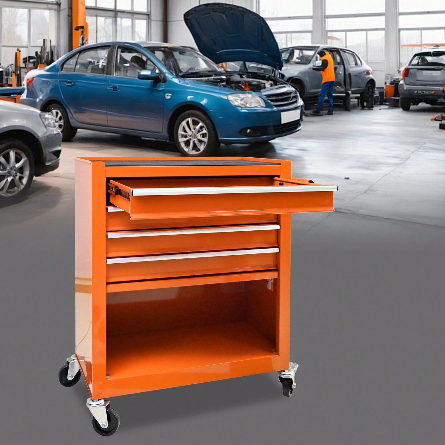Multifunctional Tool Cart With 4 Drawers And Wheels In Blue For Easy Storage And Mobility