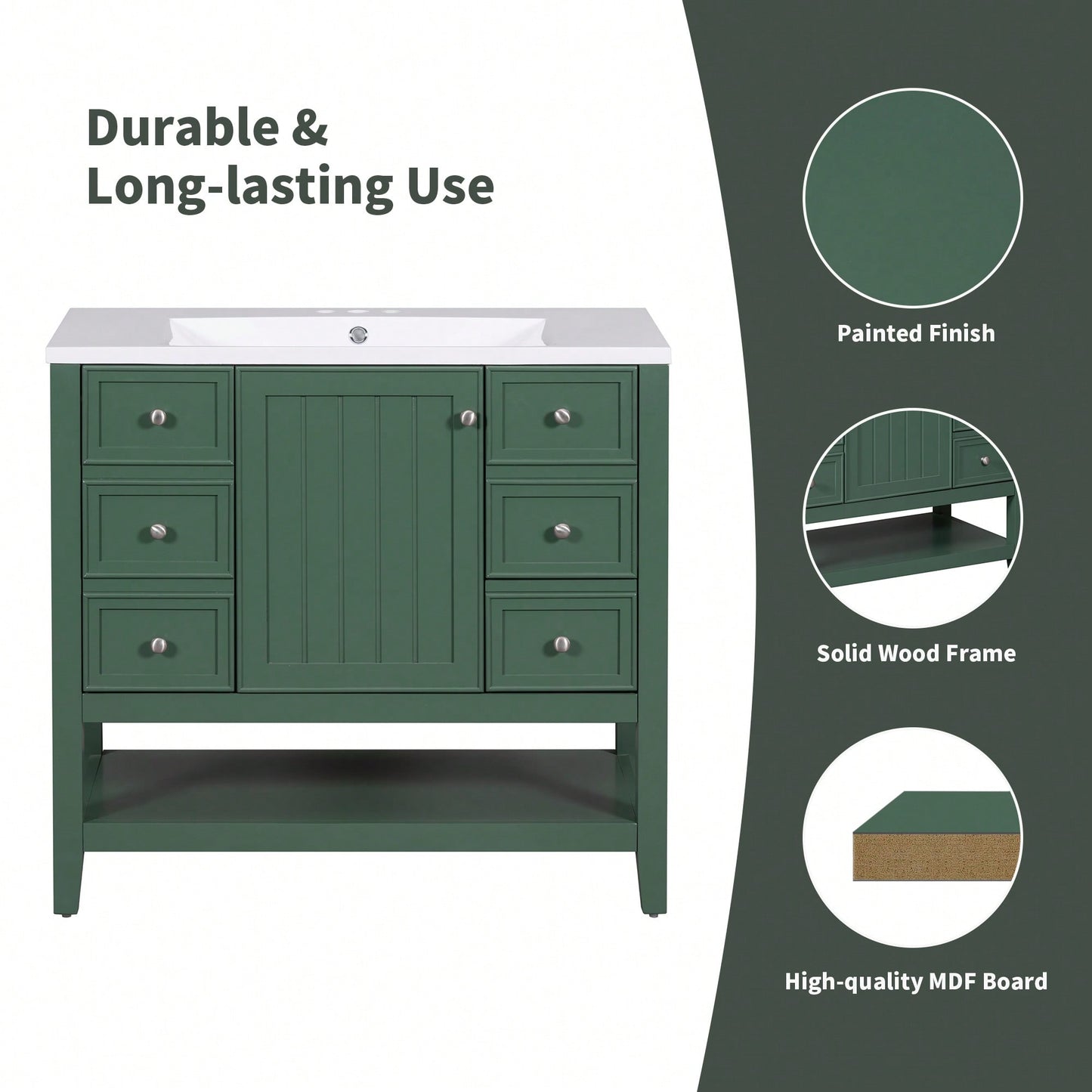 36 Inch Blue Bathroom Vanity Cabinet Base With One Cabinet And Three Drawers