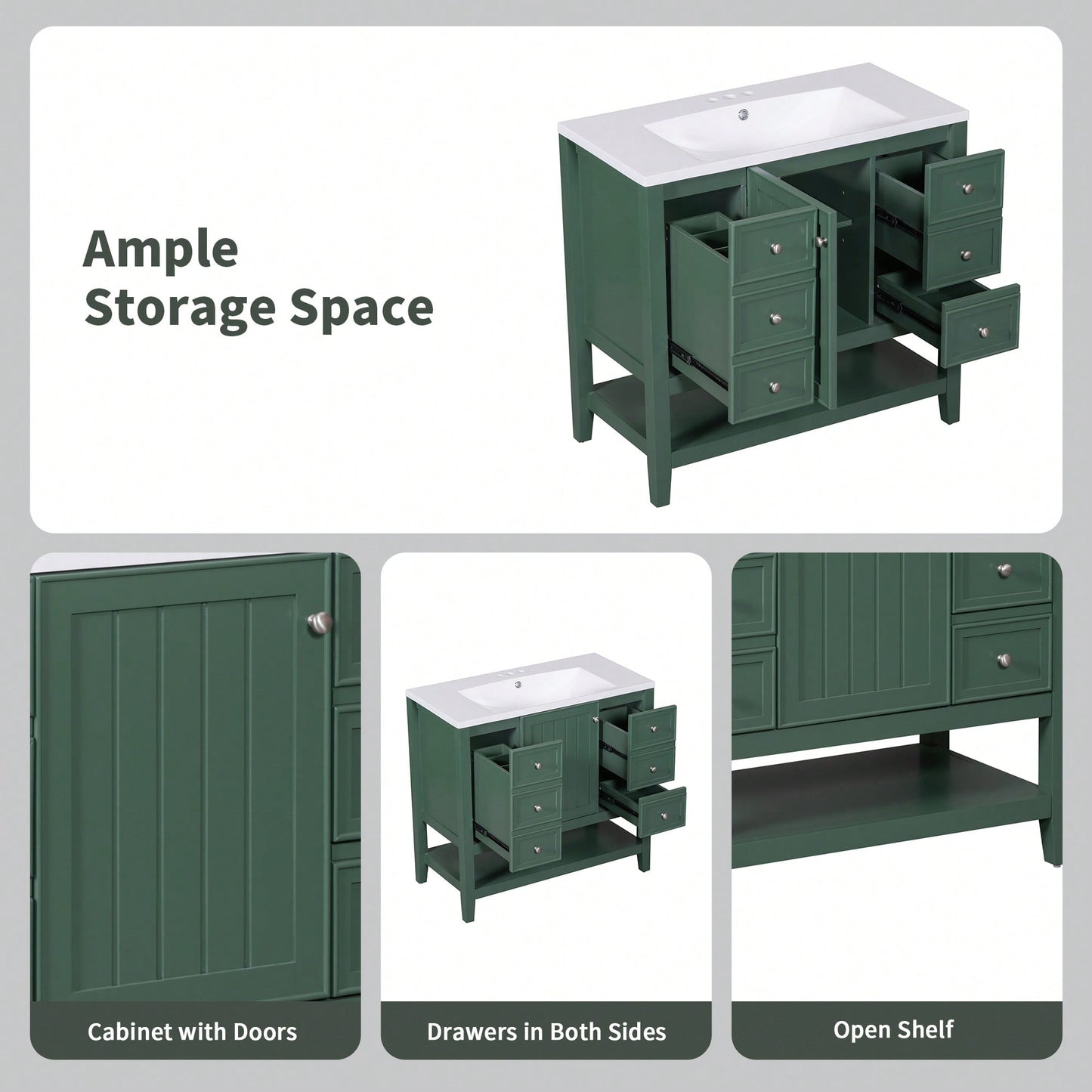 36 Inch Blue Bathroom Vanity Cabinet Base With One Cabinet And Three Drawers