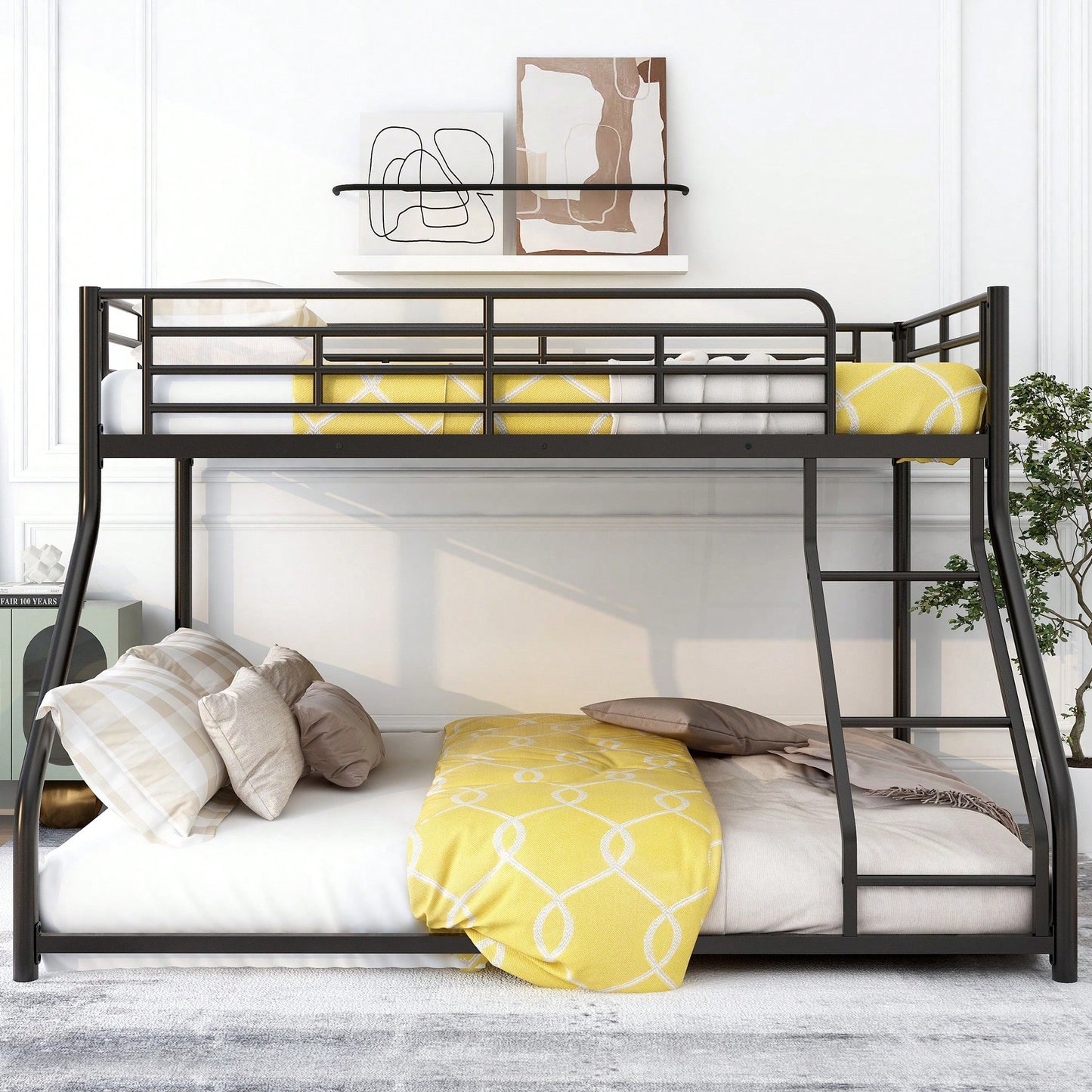 Twin XL Over Queen Metal Bunk Bed In Black Finish