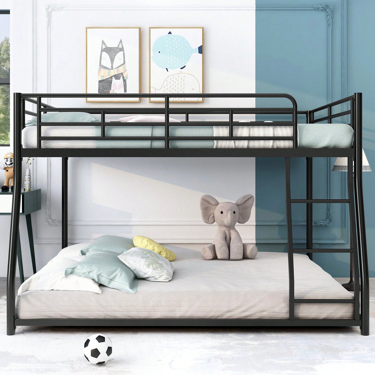 Full XL Over Queen Metal Bunk Bed In Black Finish For Space-Saving Sleeping Solution