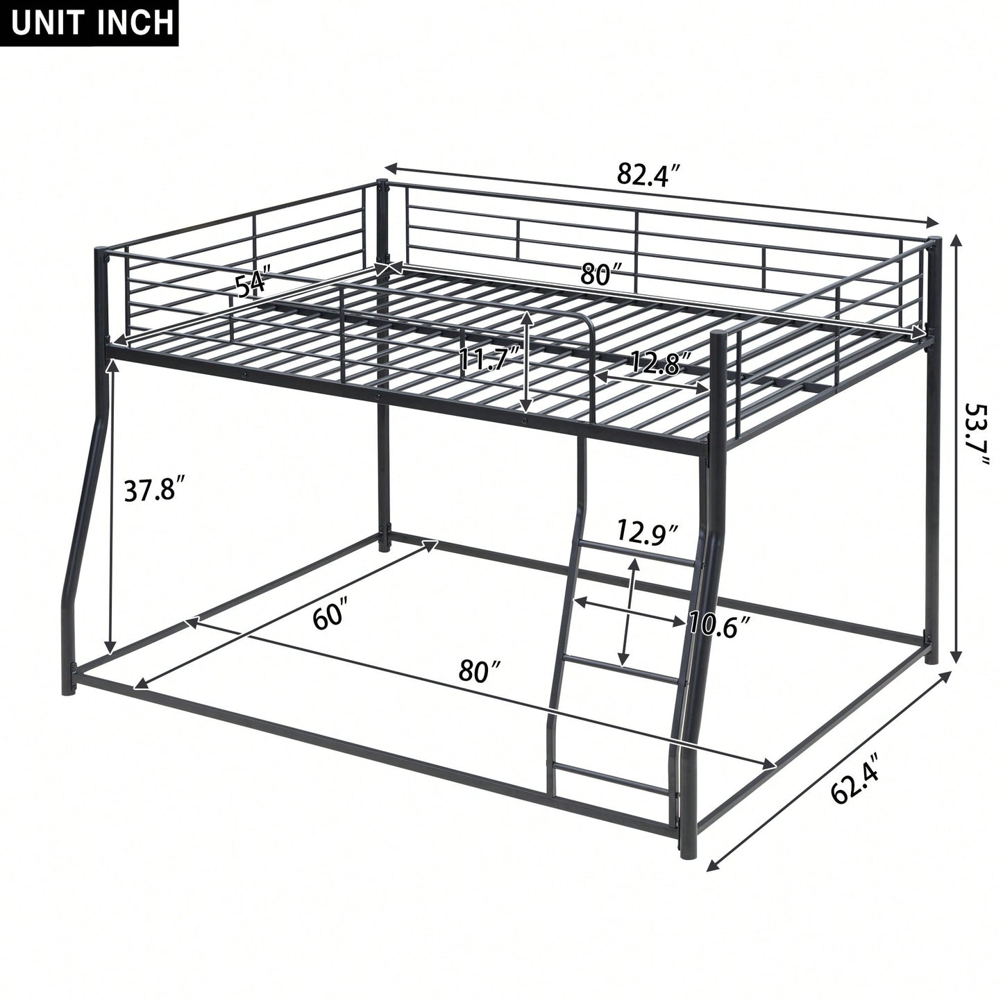 Full XL Over Queen Metal Bunk Bed In Black Finish For Space-Saving Sleeping Solution