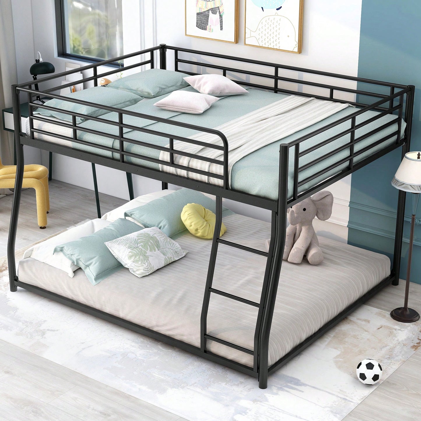 Full XL Over Queen Metal Bunk Bed In Black Finish For Space-Saving Sleeping Solution