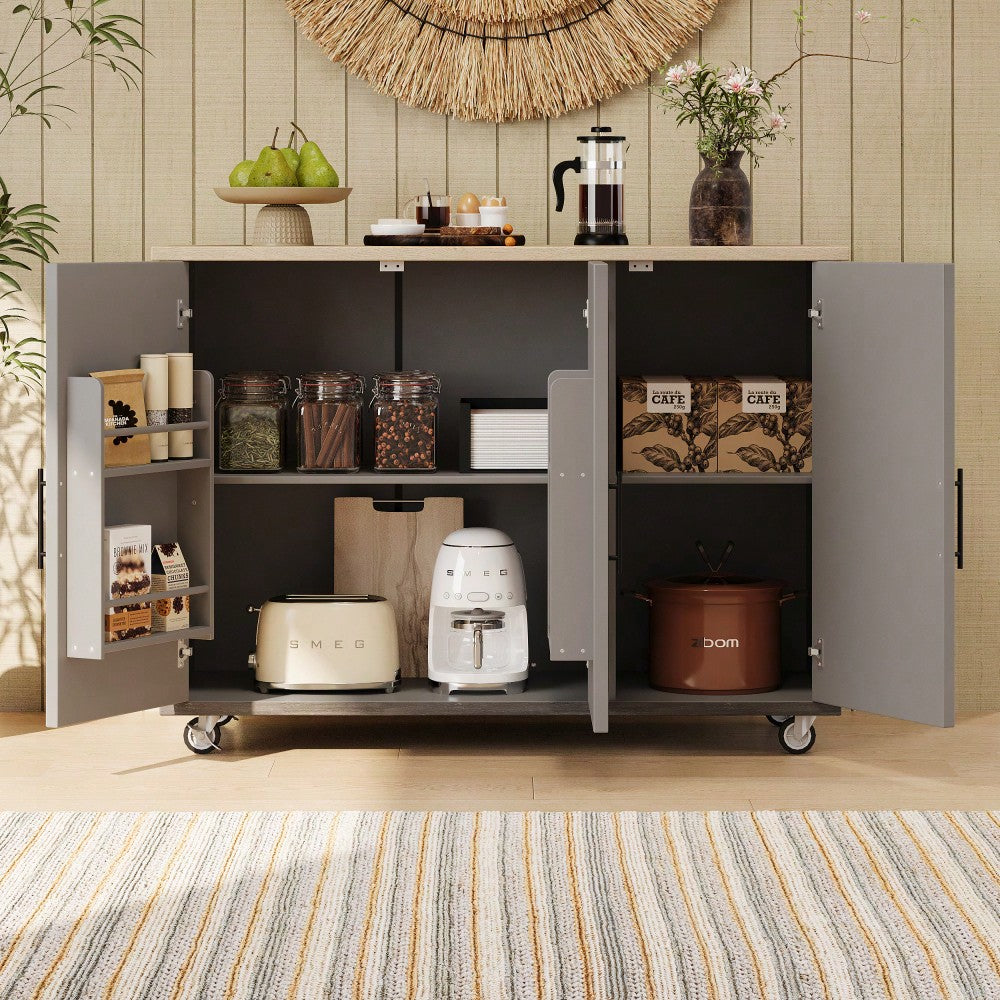Geometric Twill Stripe Kitchen Island With Drop Leaf And Wheels, Farmhouse Rolling Cart With Internal Storage And Towel Rack, Black Finish