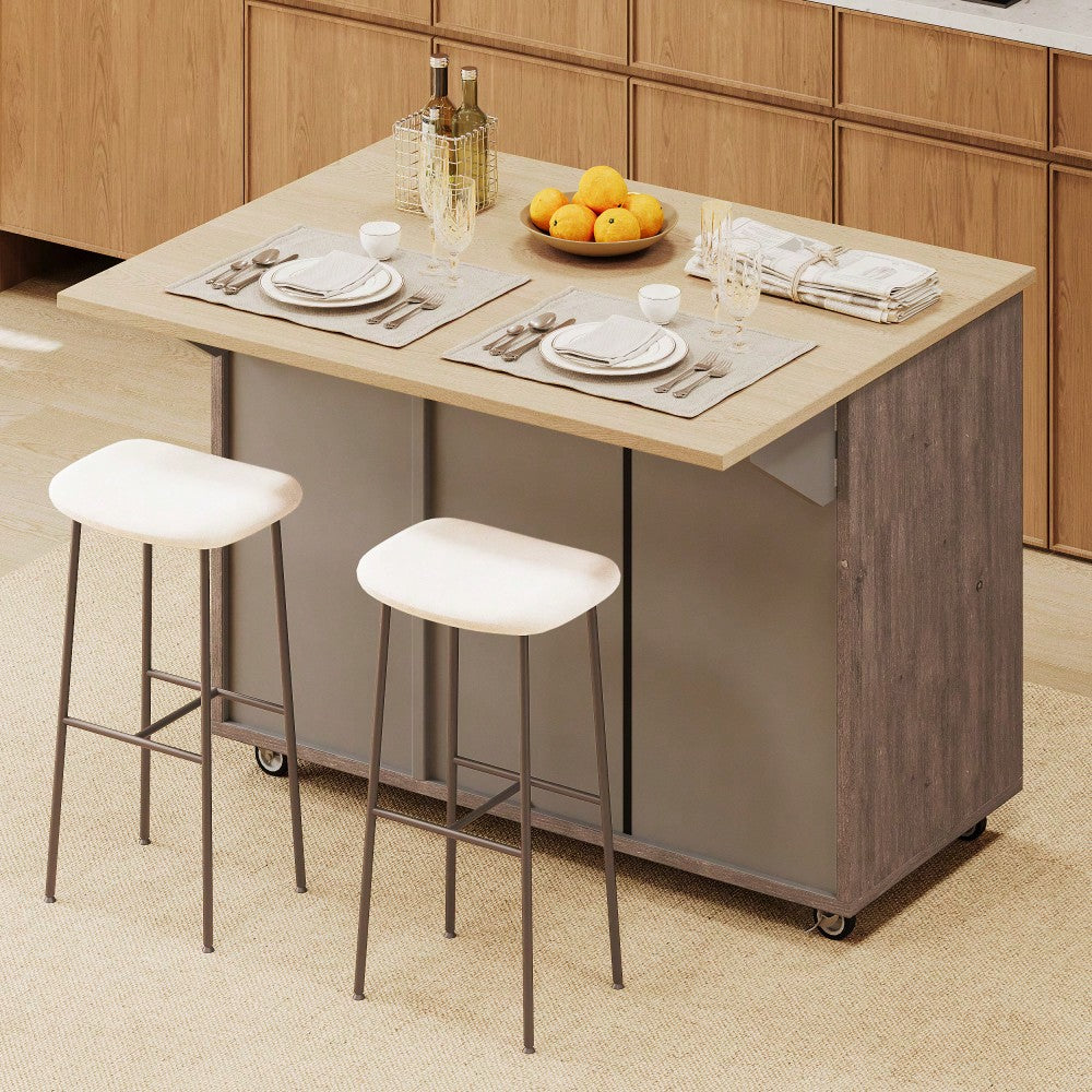 Geometric Twill Stripe Kitchen Island With Drop Leaf And Wheels, Farmhouse Rolling Cart With Internal Storage And Towel Rack, Black Finish