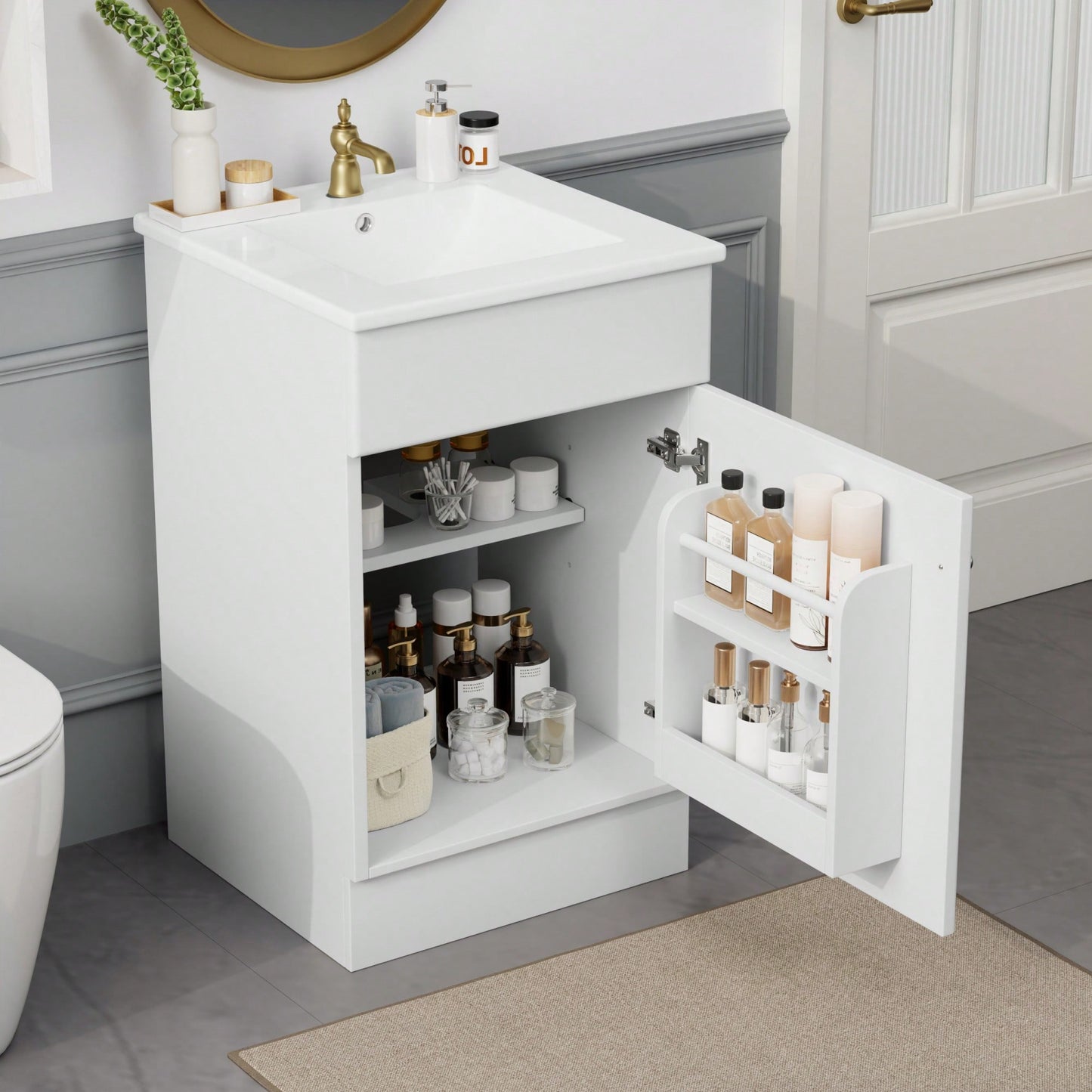 Compact Black Bathroom Vanity With Sink And Adjustable Storage Shelf
