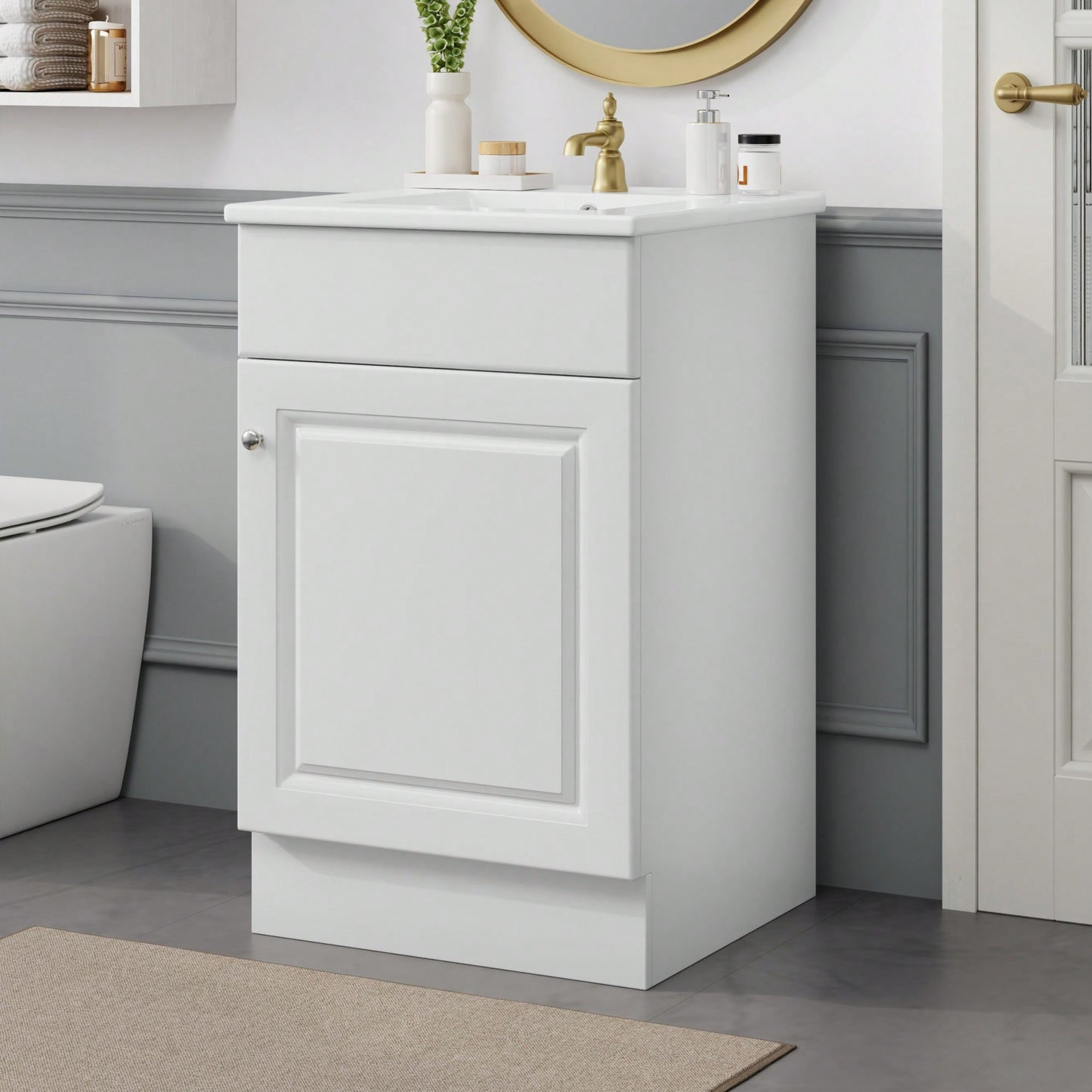 Compact Black Bathroom Vanity With Sink And Adjustable Storage Shelf