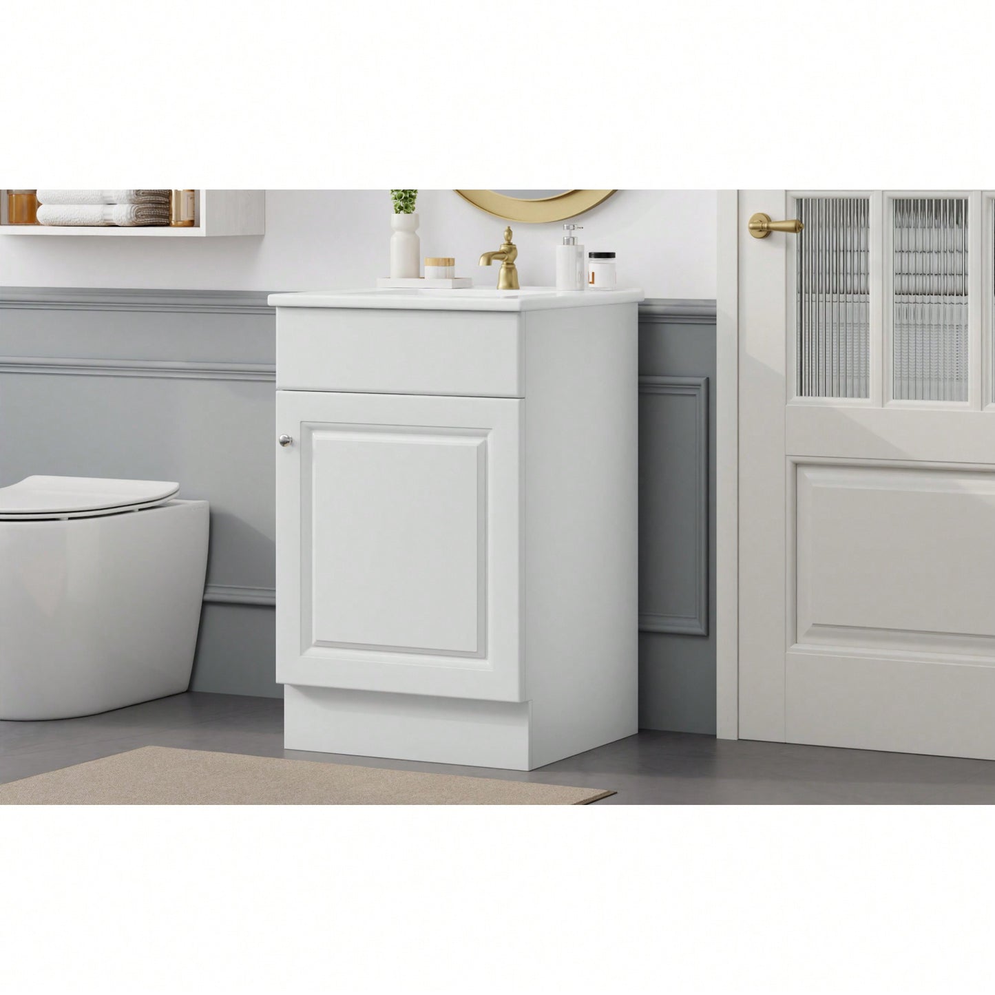 Compact Black Bathroom Vanity With Sink And Adjustable Storage Shelf