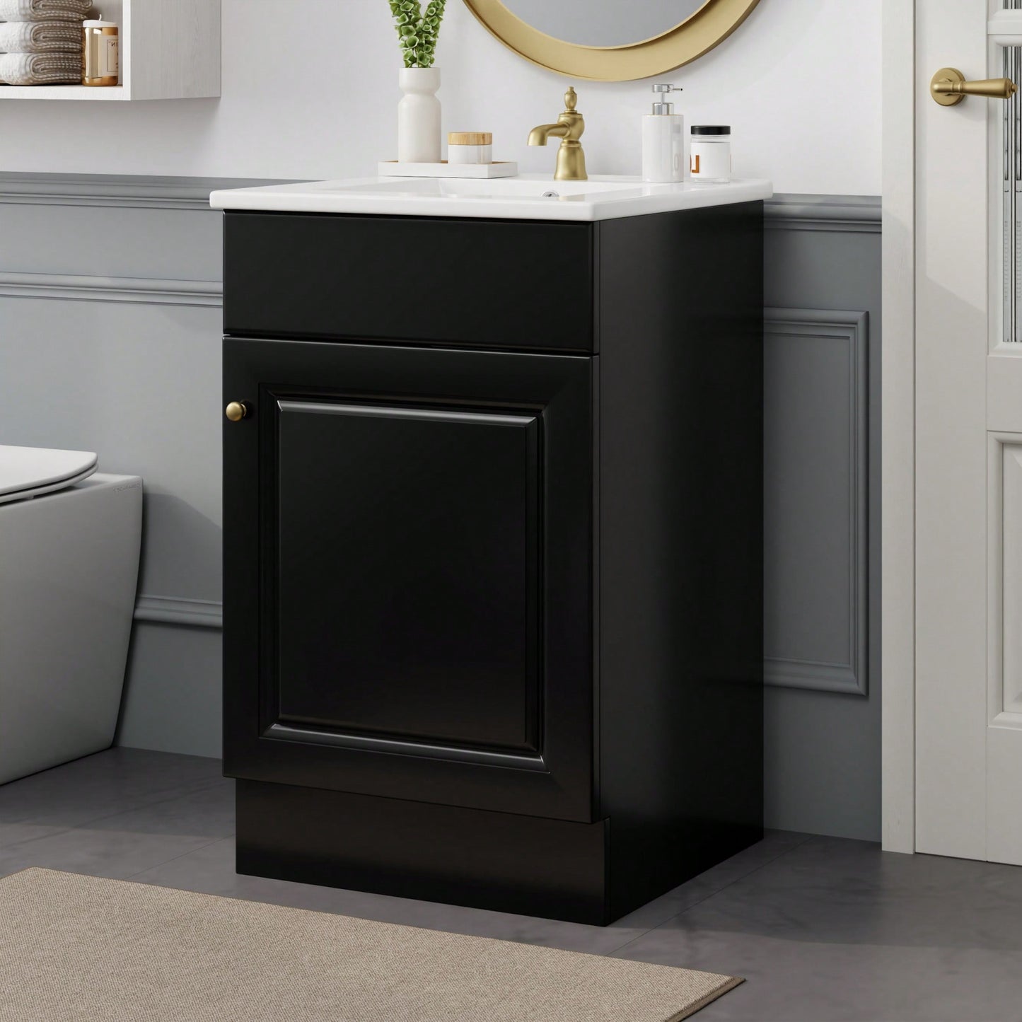 Compact Black Bathroom Vanity With Sink And Adjustable Storage Shelf