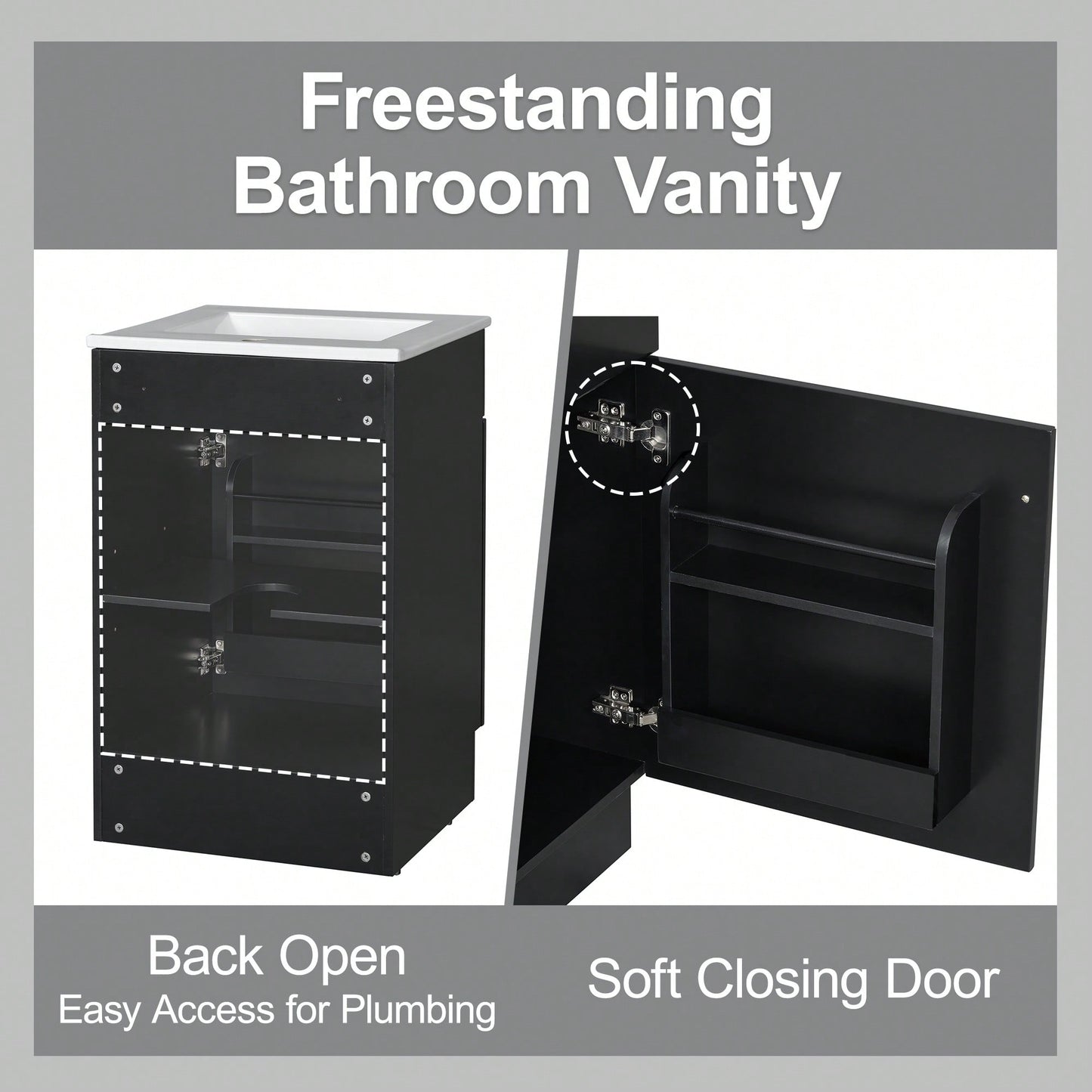 Compact Black Bathroom Vanity With Sink And Adjustable Storage Shelf