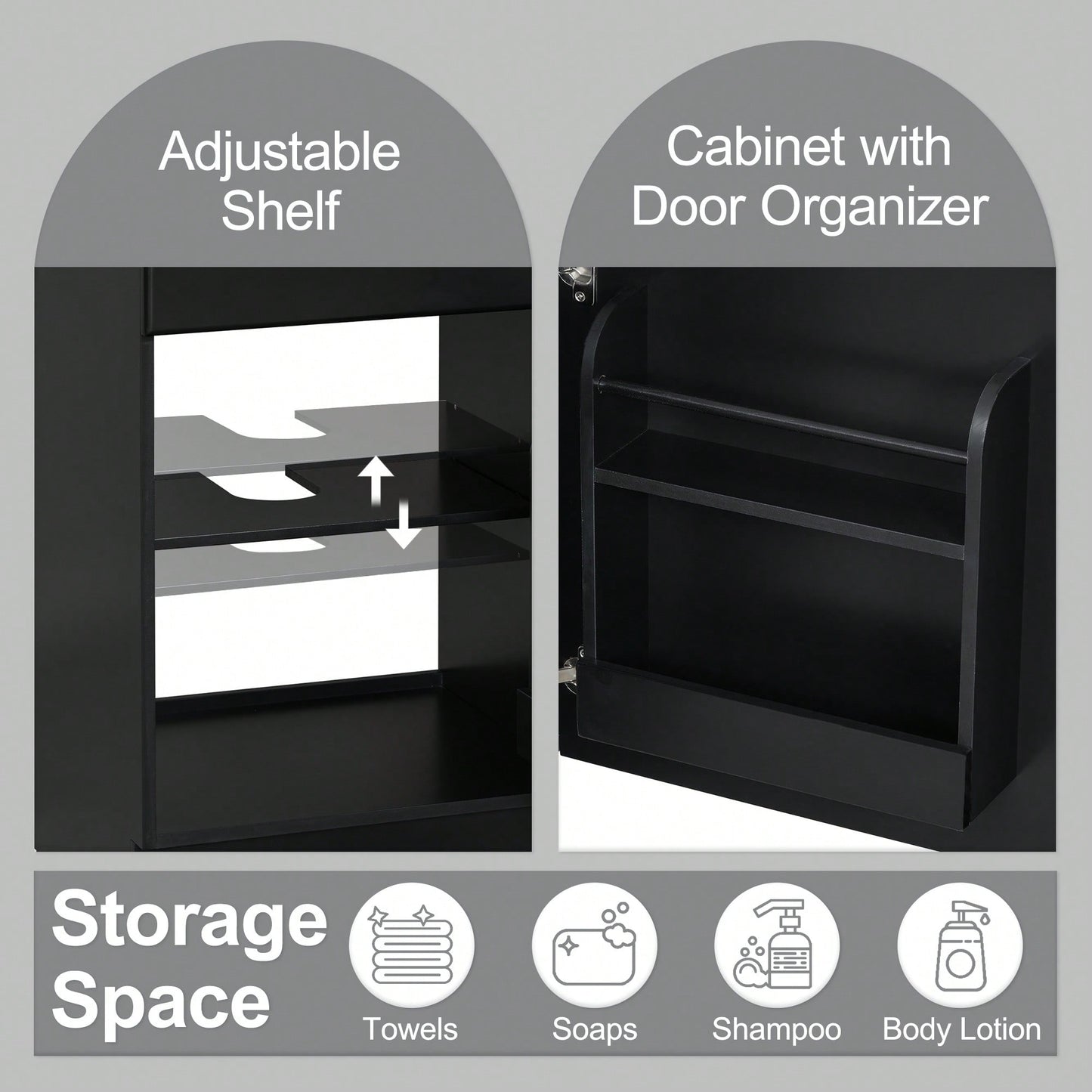 Compact Black Bathroom Vanity With Sink And Adjustable Storage Shelf