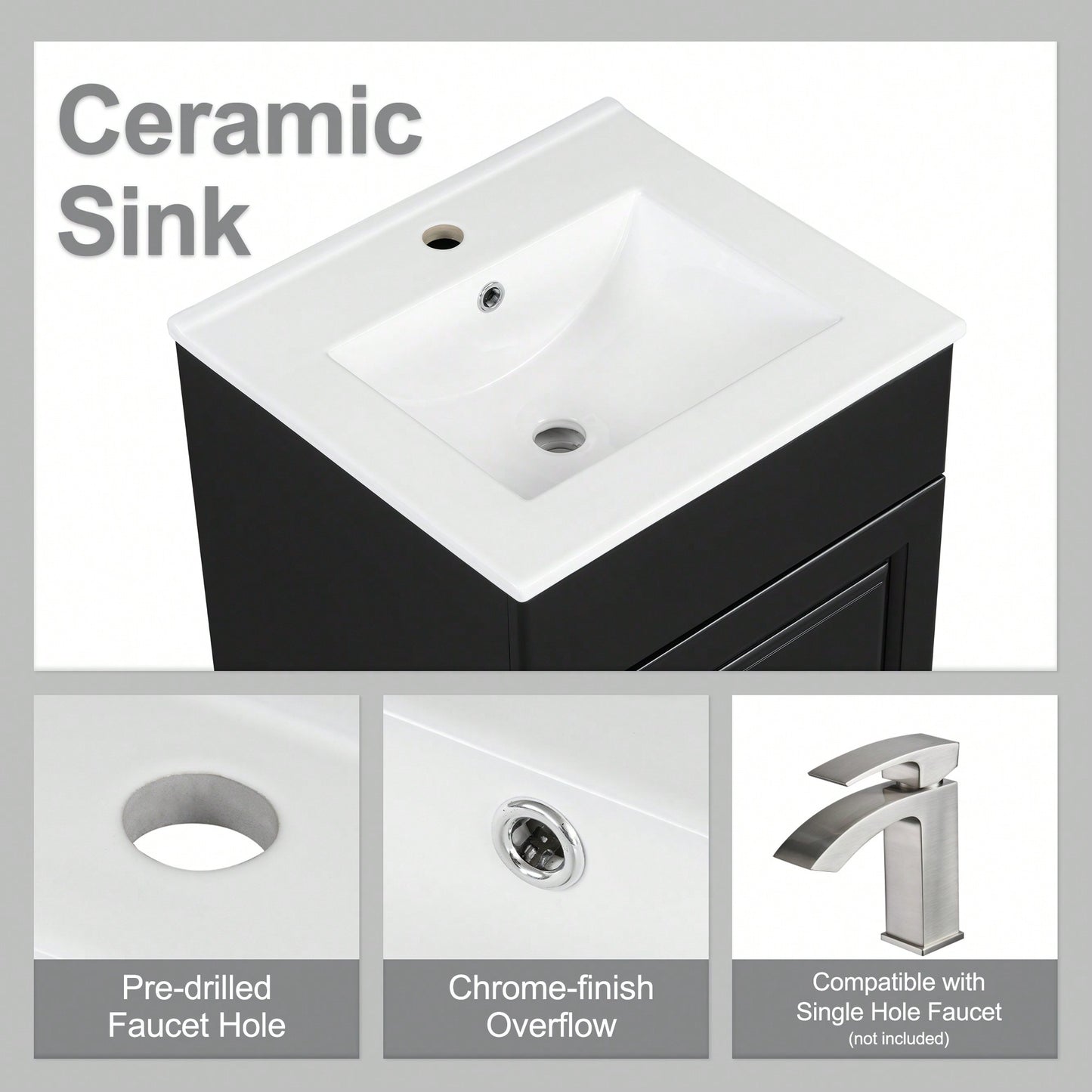 Compact Black Bathroom Vanity With Sink And Adjustable Storage Shelf