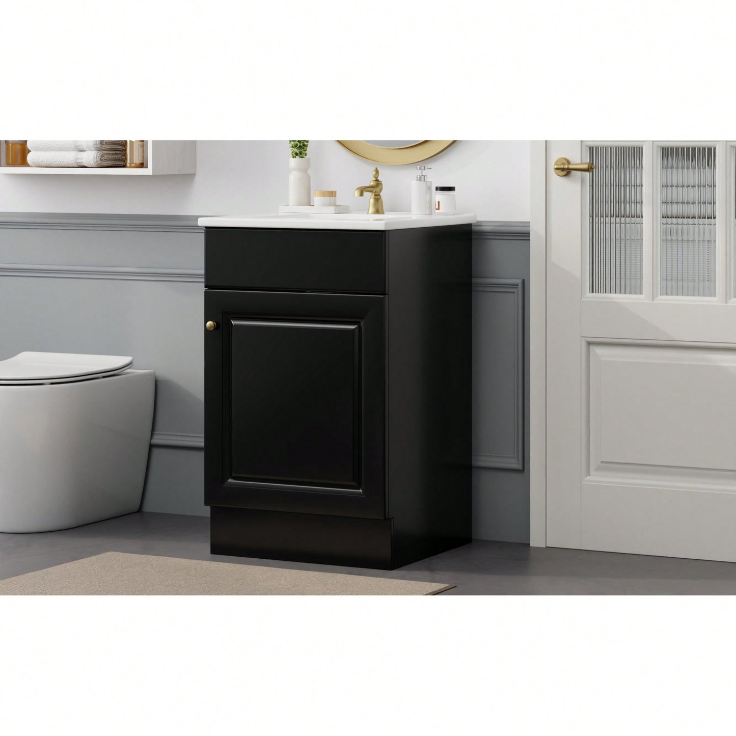 Compact Black Bathroom Vanity With Sink And Adjustable Storage Shelf