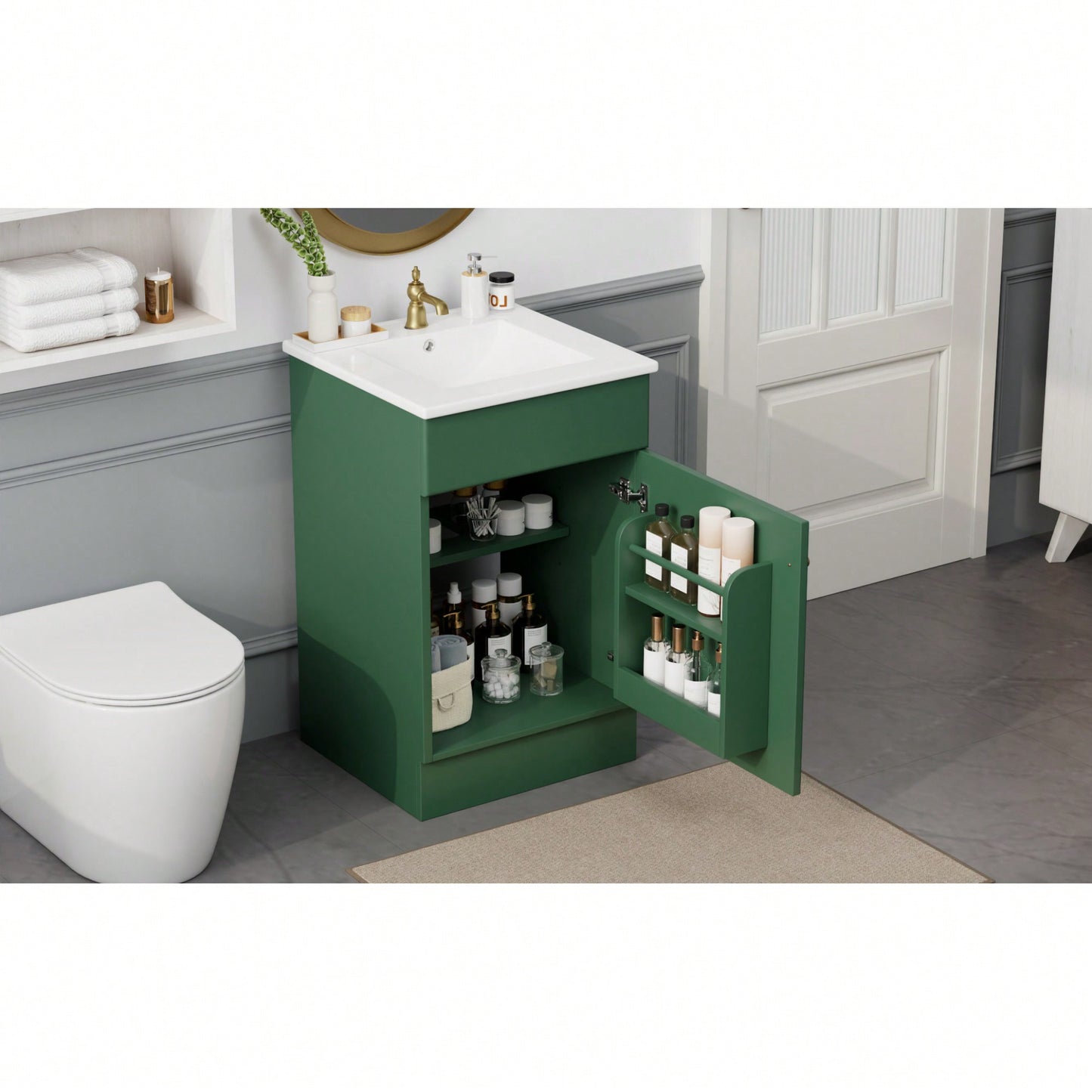 Compact Black Bathroom Vanity With Sink And Adjustable Storage Shelf