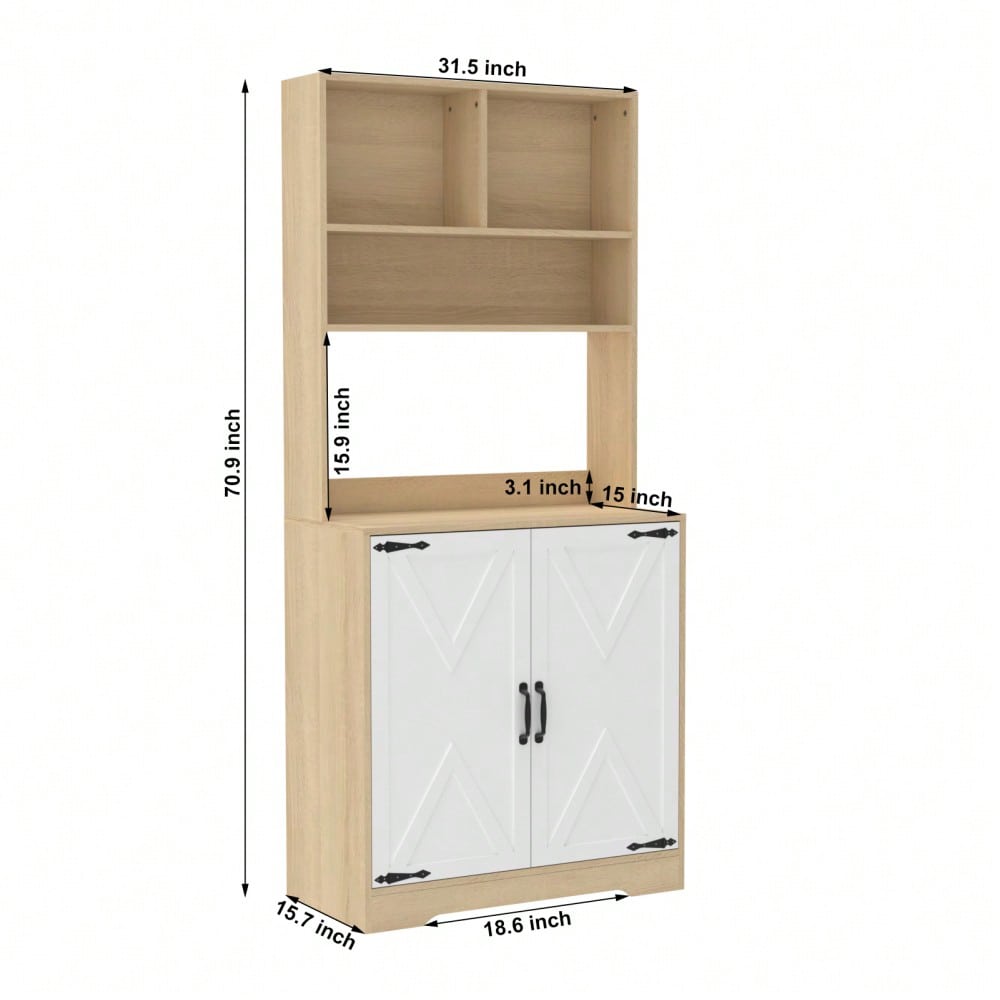 Modern 3-Tier Freestanding Pantry Cabinet With Double Doors And Adjustable Shelves For Kitchen And Dining Room Storage