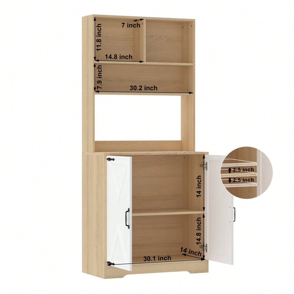 Modern 3-Tier Freestanding Pantry Cabinet With Double Doors And Adjustable Shelves For Kitchen And Dining Room Storage