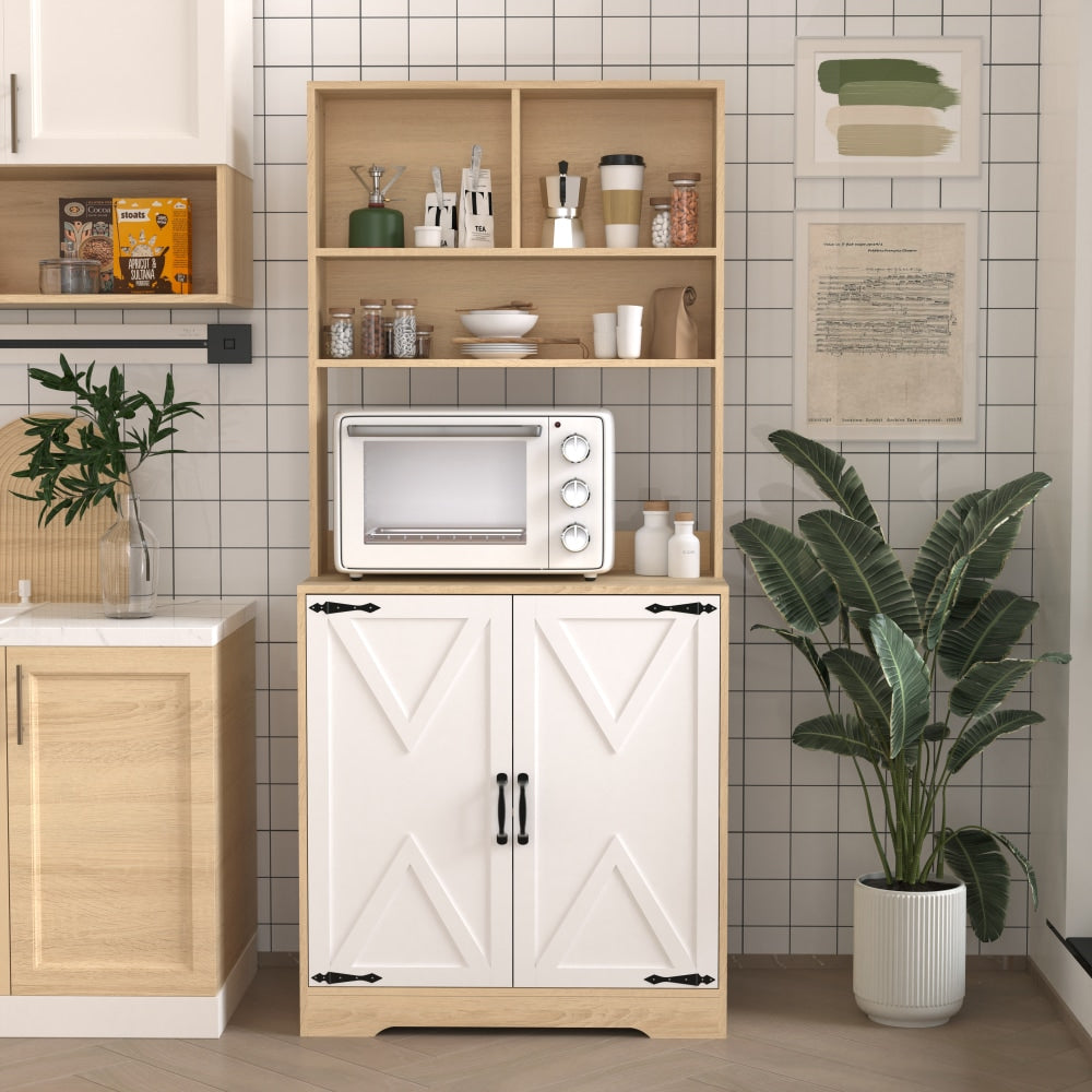 Modern 3-Tier Freestanding Pantry Cabinet With Double Doors And Adjustable Shelves For Kitchen And Dining Room Storage