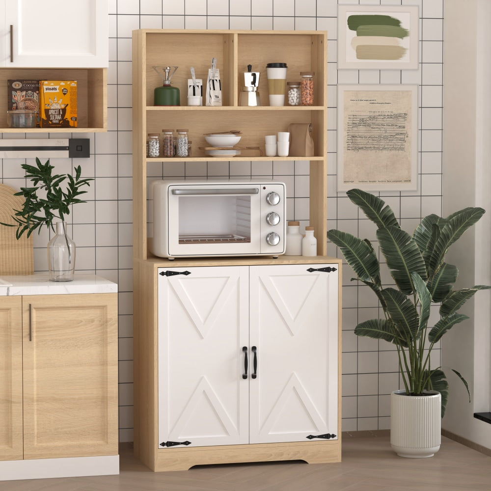Modern 3-Tier Freestanding Pantry Cabinet With Double Doors And Adjustable Shelves For Kitchen And Dining Room Storage