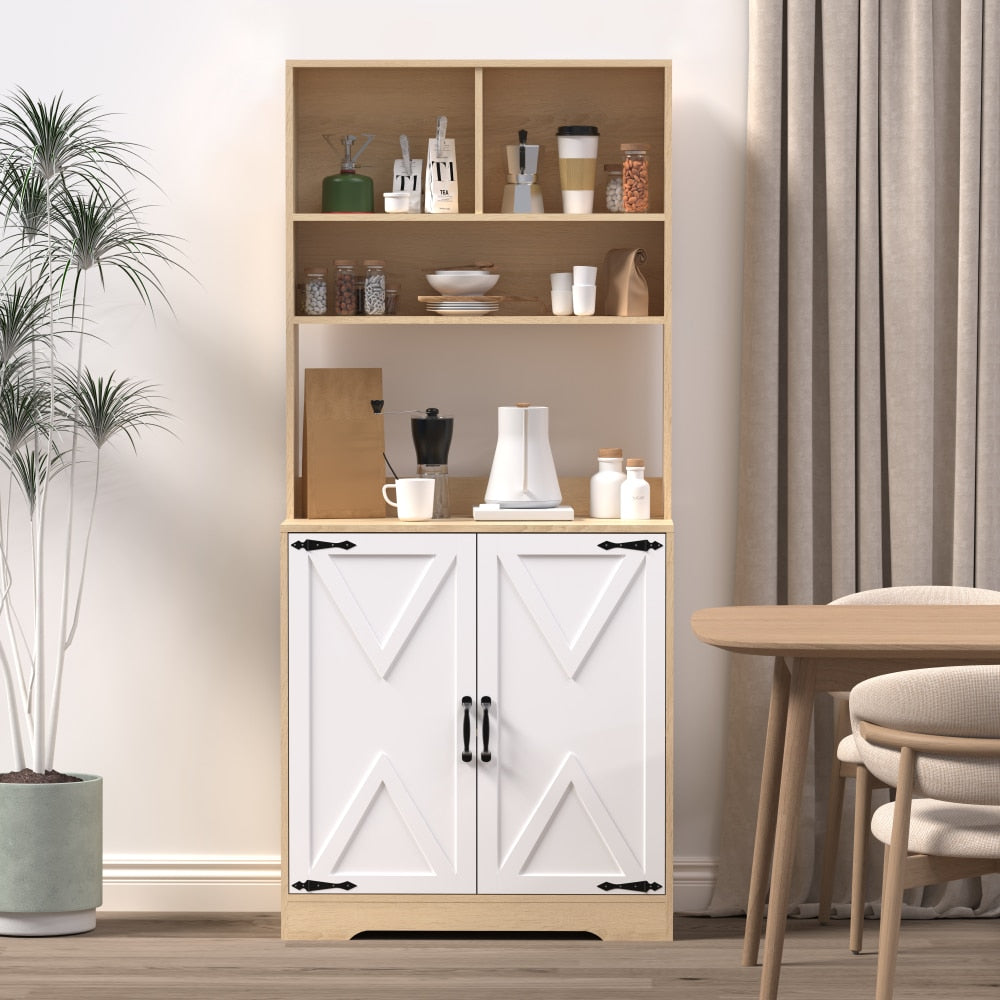 Modern 3-Tier Freestanding Pantry Cabinet With Double Doors And Adjustable Shelves For Kitchen And Dining Room Storage