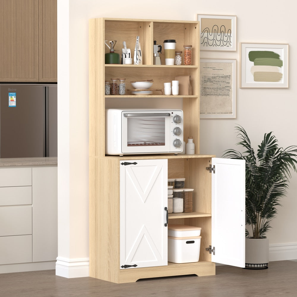 Modern 3-Tier Freestanding Pantry Cabinet With Double Doors And Adjustable Shelves For Kitchen And Dining Room Storage