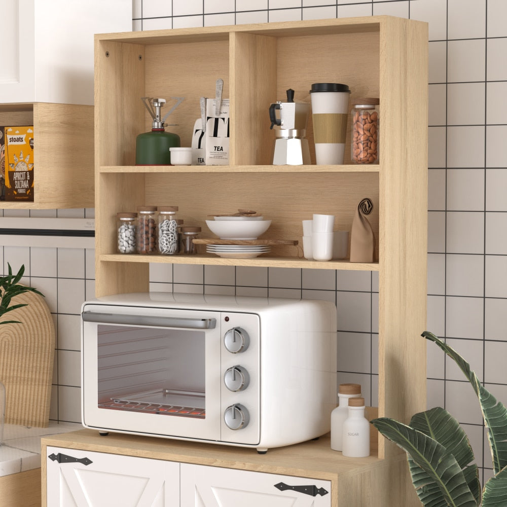 Modern 3-Tier Freestanding Pantry Cabinet With Double Doors And Adjustable Shelves For Kitchen And Dining Room Storage