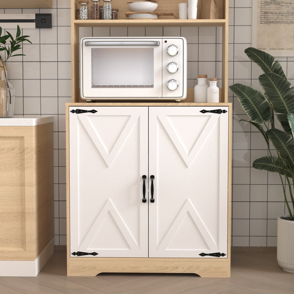 Modern 3-Tier Freestanding Pantry Cabinet With Double Doors And Adjustable Shelves For Kitchen And Dining Room Storage