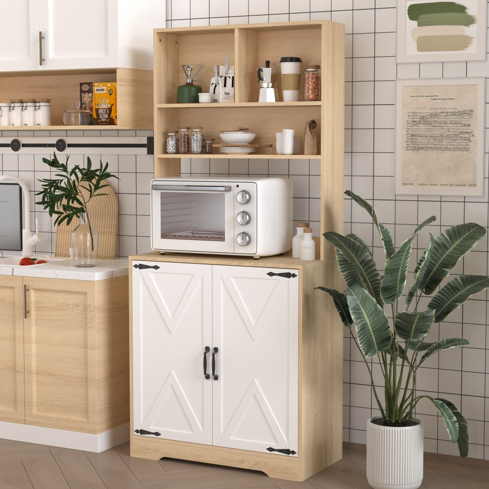 Modern 3-Tier Freestanding Pantry Cabinet With Double Doors And Adjustable Shelves For Kitchen And Dining Room Storage