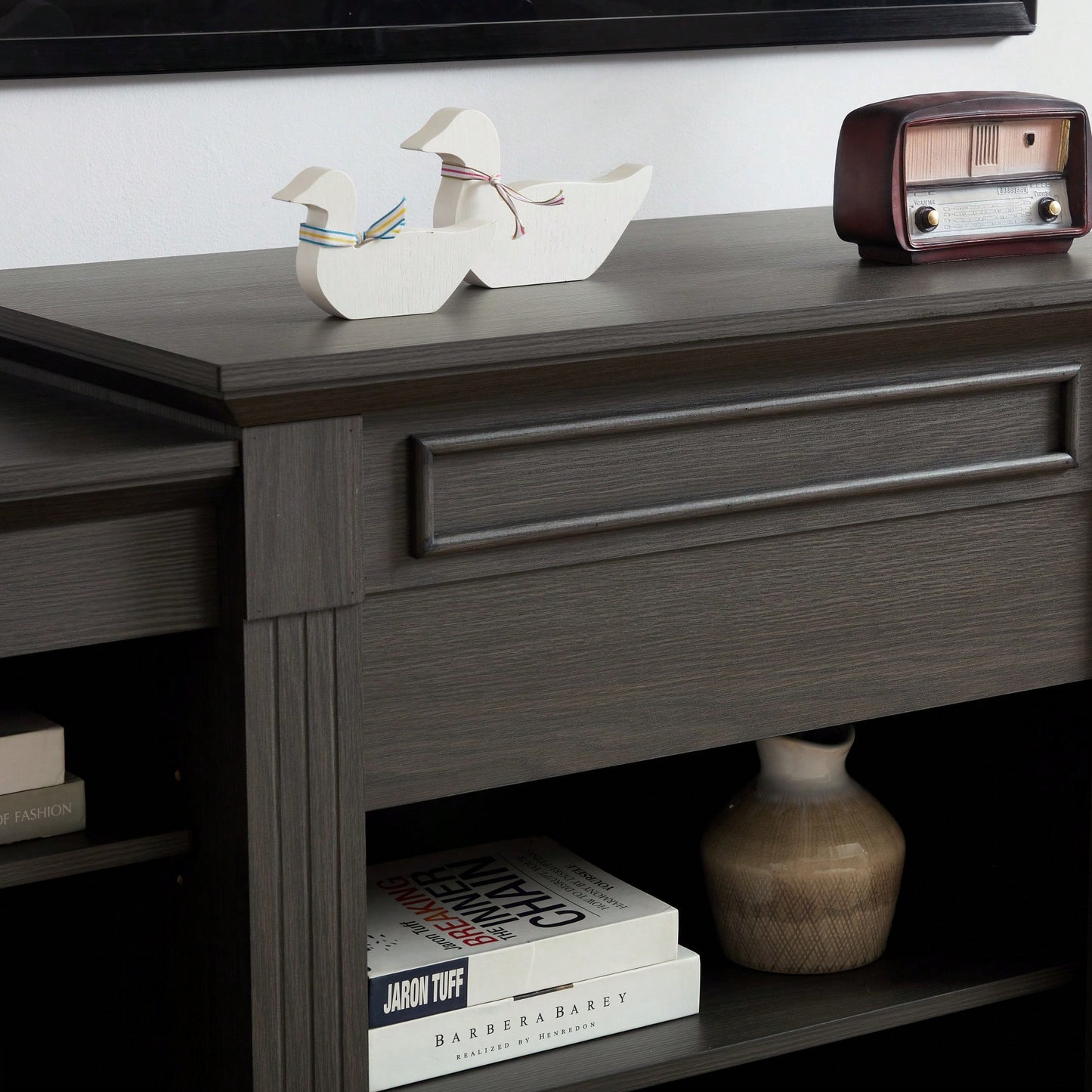Modern Grey Media Console Table With Ample Storage For TV And Entertainment Systems 65.75"W 17"D 32.48"H
