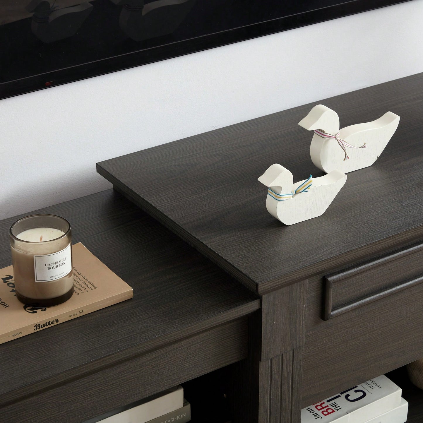 Modern Grey Media Console Table With Ample Storage For TV And Entertainment Systems 65.75"W 17"D 32.48"H