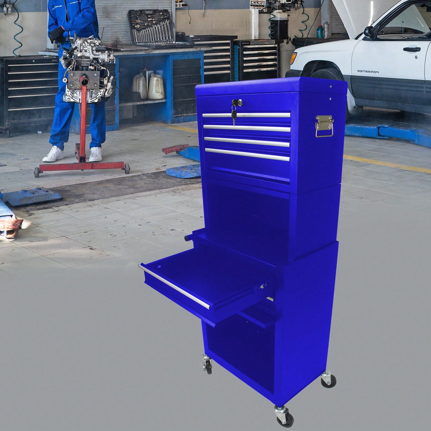 Rolling Tool Chest With 6 Lockable Drawers And Detachable Toolbox For Garage And Workshop Storage - Blue