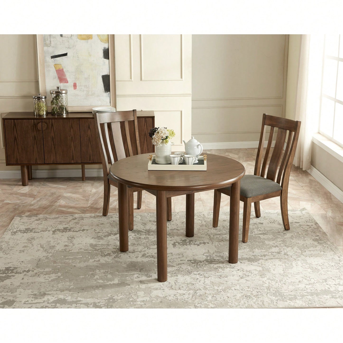 42 Inch Round Wooden Dining Table For 4, Retro Kitchen Table With Solid Wood Legs, Easy Assembly For Home And Restaurant Use