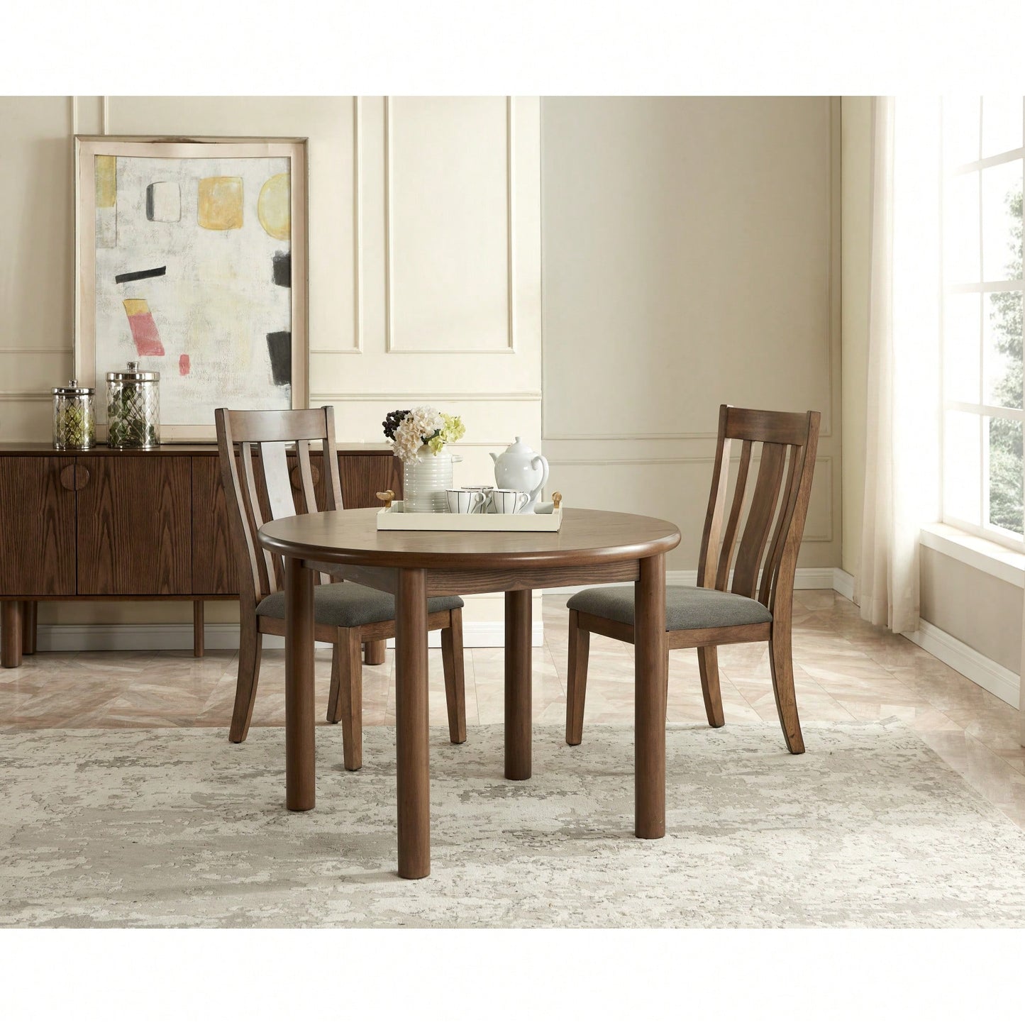 42 Inch Round Wooden Dining Table For 4, Retro Kitchen Table With Solid Wood Legs, Easy Assembly For Home And Restaurant Use