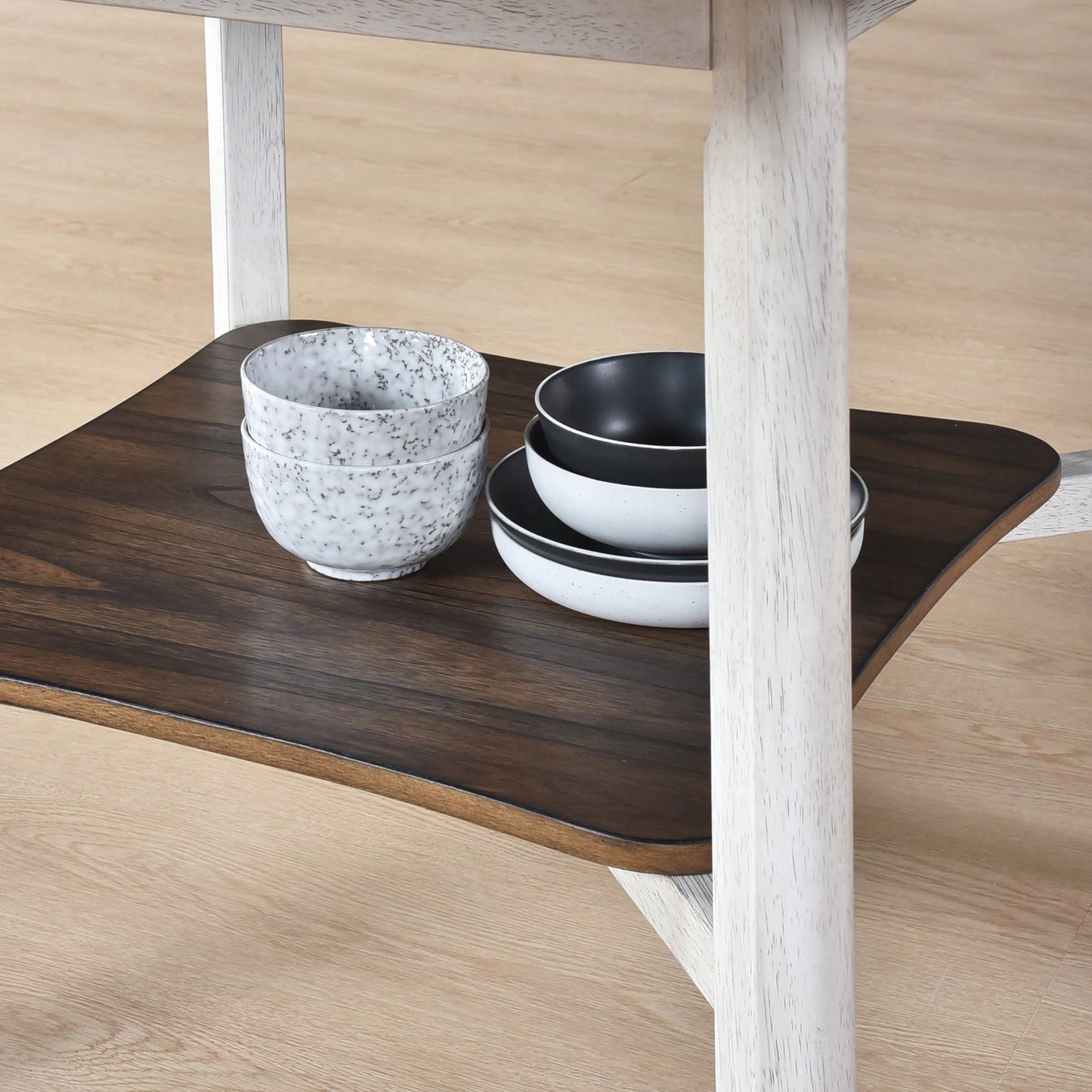 45.7 Inch Round Dining Table With Shelf Modern Farmhouse Retro Style 30 Inch Height