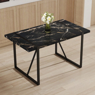 Industrial Black MDF Dining Table For 4-6 People With 1.5 Inch Thick Top And Metal Legs For Kitchen, Dining Room, Or Work Desk