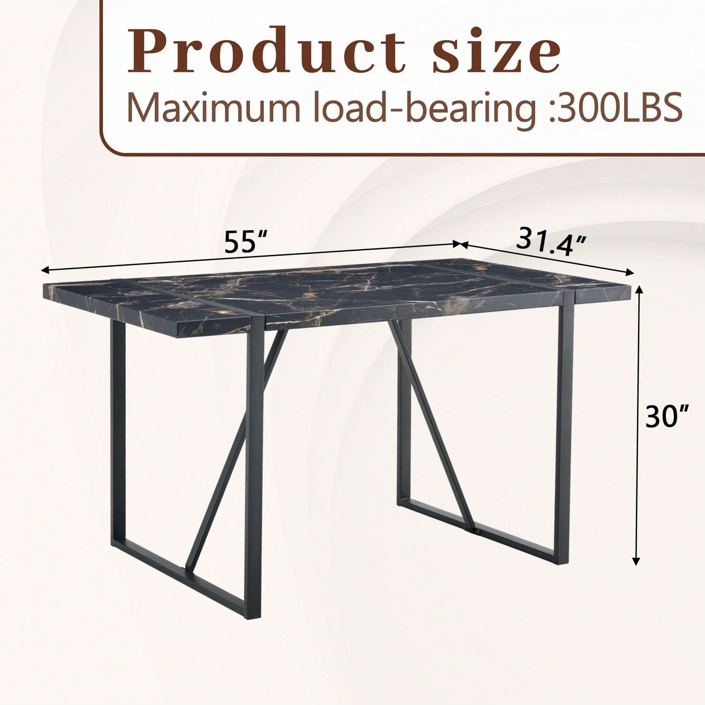 Industrial Black MDF Dining Table For 4-6 People With 1.5 Inch Thick Top And Metal Legs For Kitchen, Dining Room, Or Work Desk