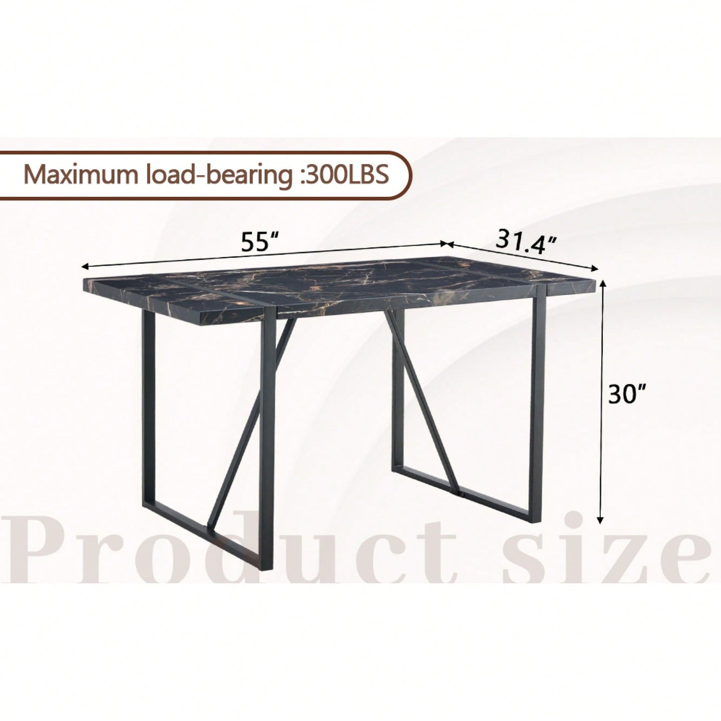 Industrial Black MDF Dining Table For 4-6 People With 1.5 Inch Thick Top And Metal Legs For Kitchen, Dining Room, Or Work Desk