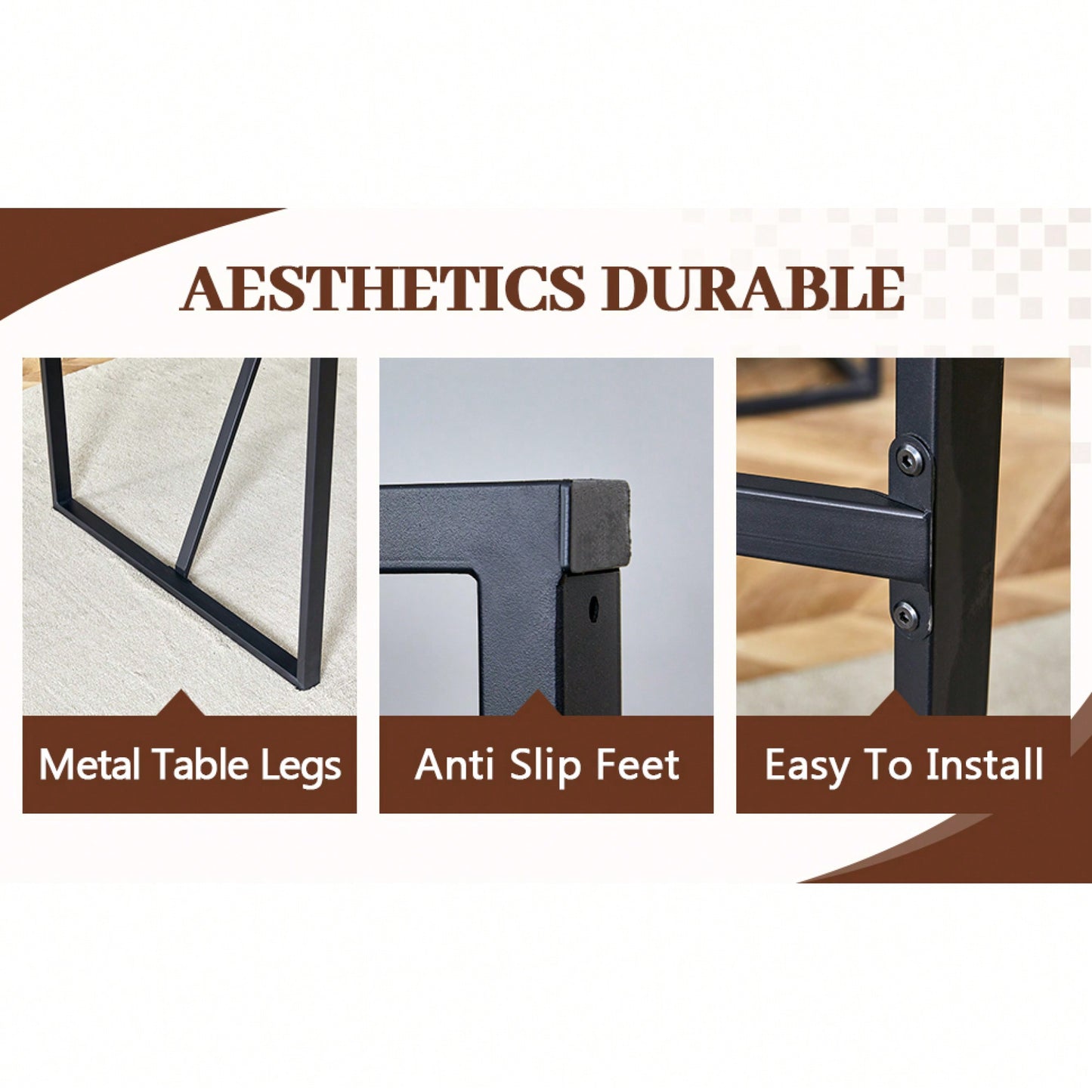 Industrial Black MDF Dining Table For 4-6 People With 1.5 Inch Thick Top And Metal Legs For Kitchen, Dining Room, Or Work Desk