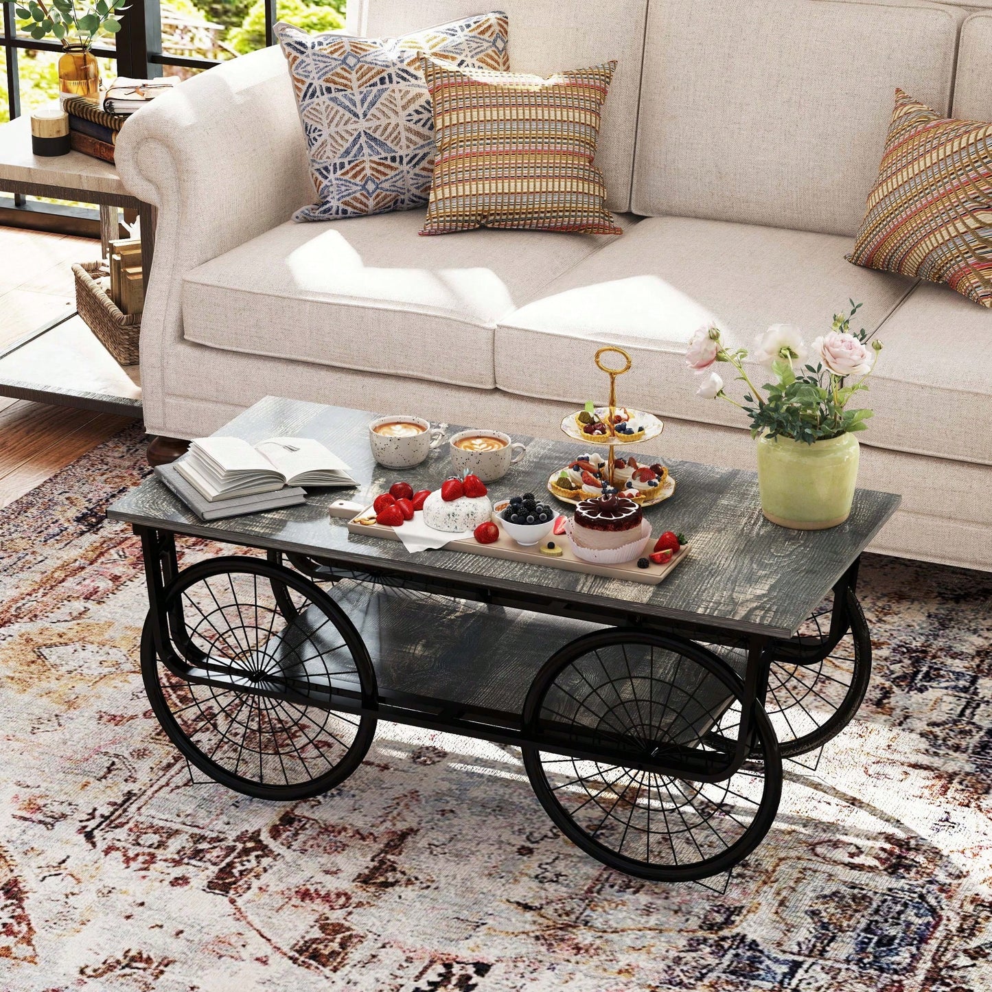 Elegant Rectangular Coffee Table With Sturdy Base - Modern Retro Design For Living Room Decor