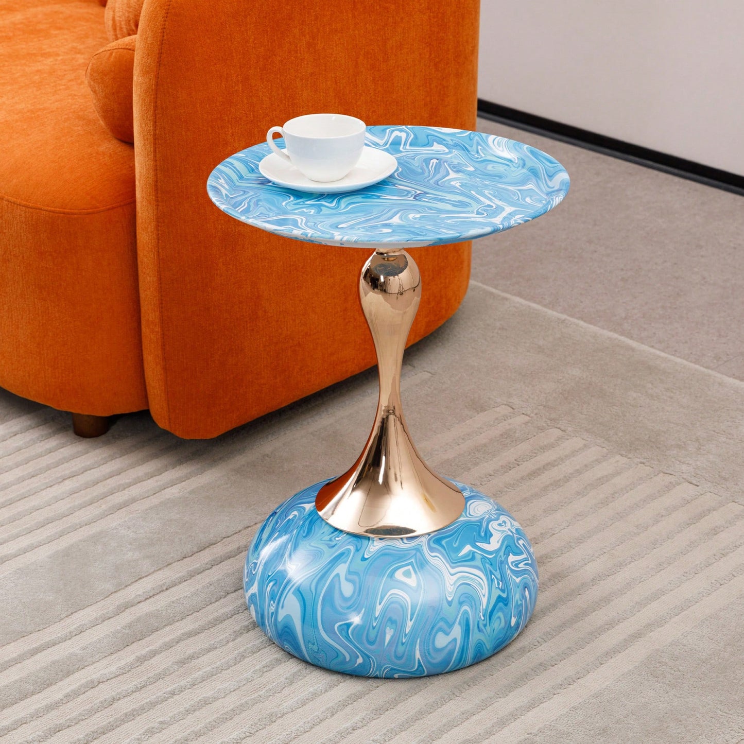 Modern Round Coffee Table With Metal Pedestal - Minimalist Side Table For Small Spaces, Perfect For Living Room Decor And Elegant Drink Serving